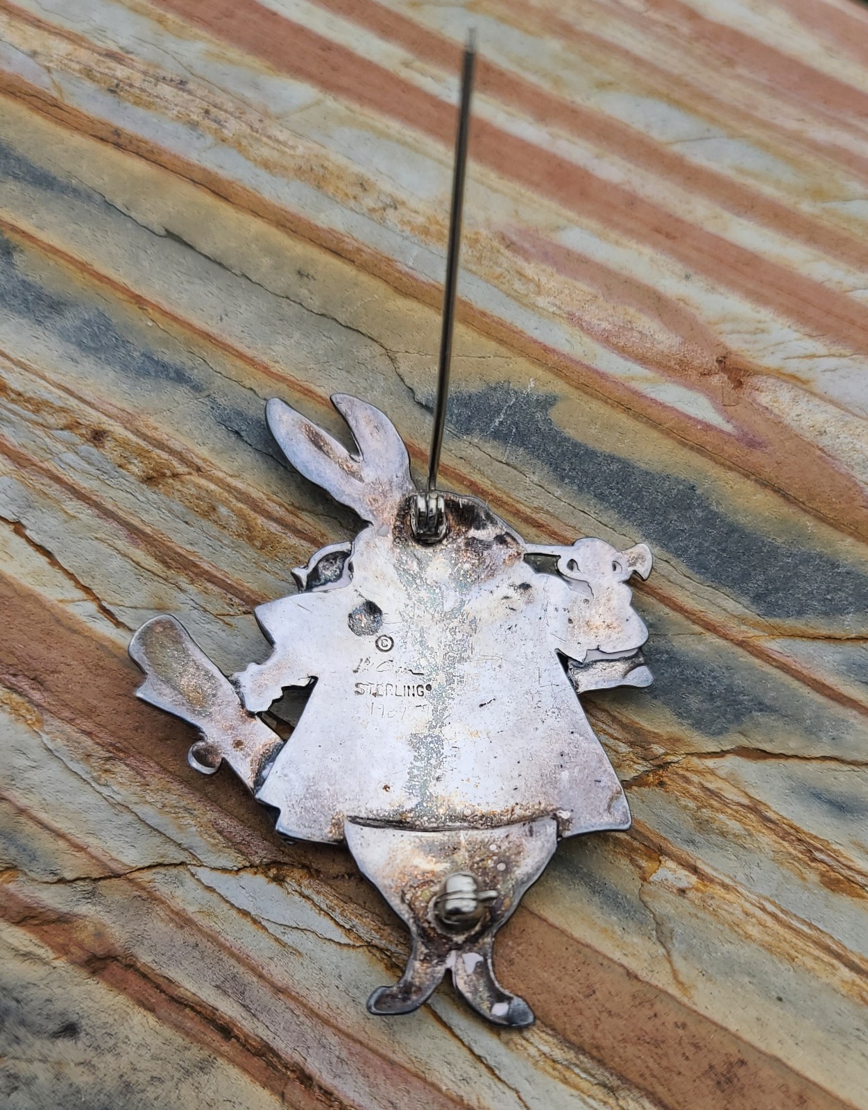 VTG Kit Carson White Rabbit Brooch Pin Alice In Wonderland Sterling Silver 10gm
