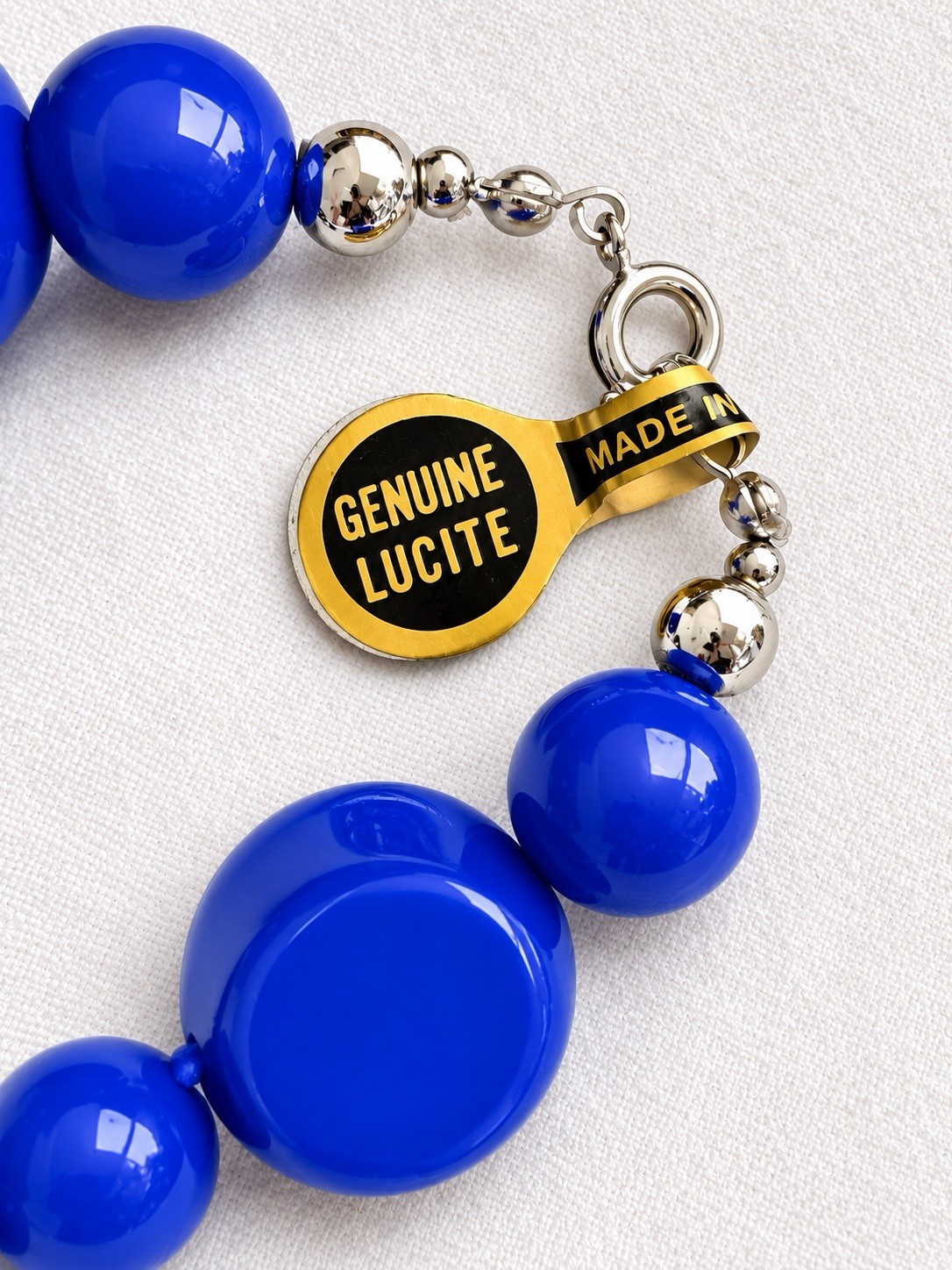 Vintage Genuine Lucite Cobalt Blue Beaded Necklace Made in Hong Kong 18” Mod