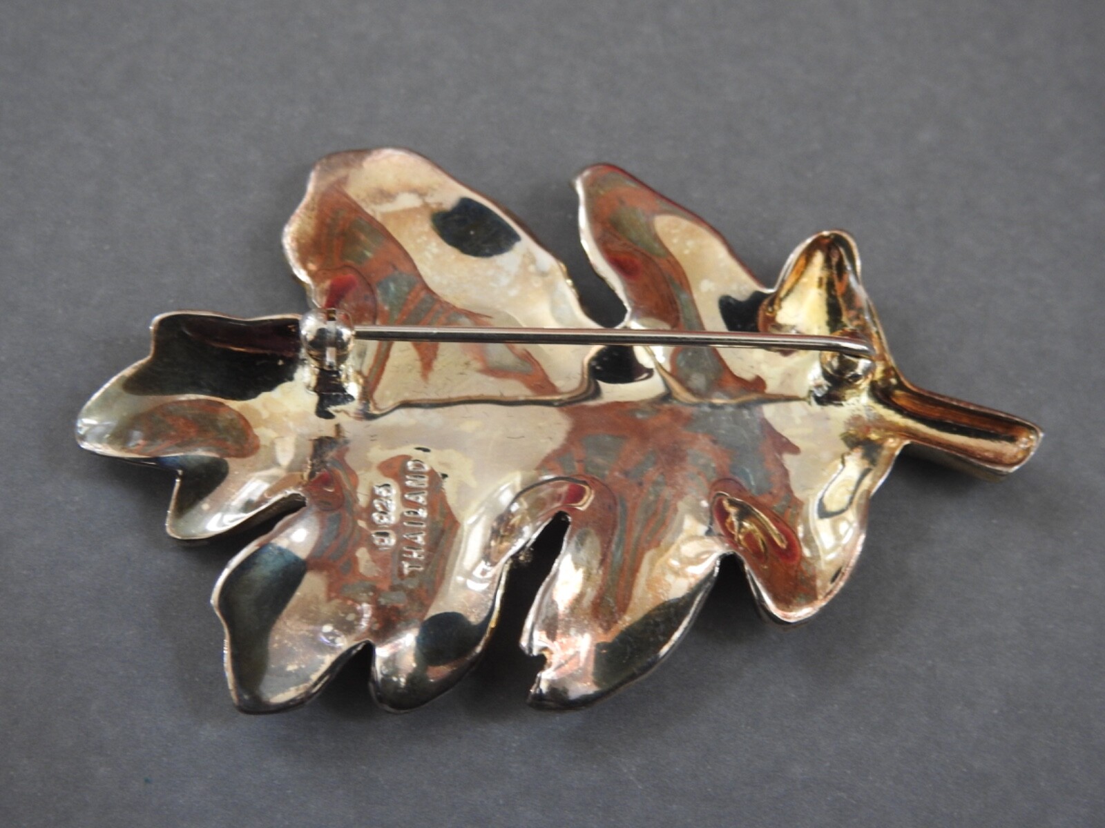 beautiful gold washed STERLING SILVER LEAF PIN heavy brooch