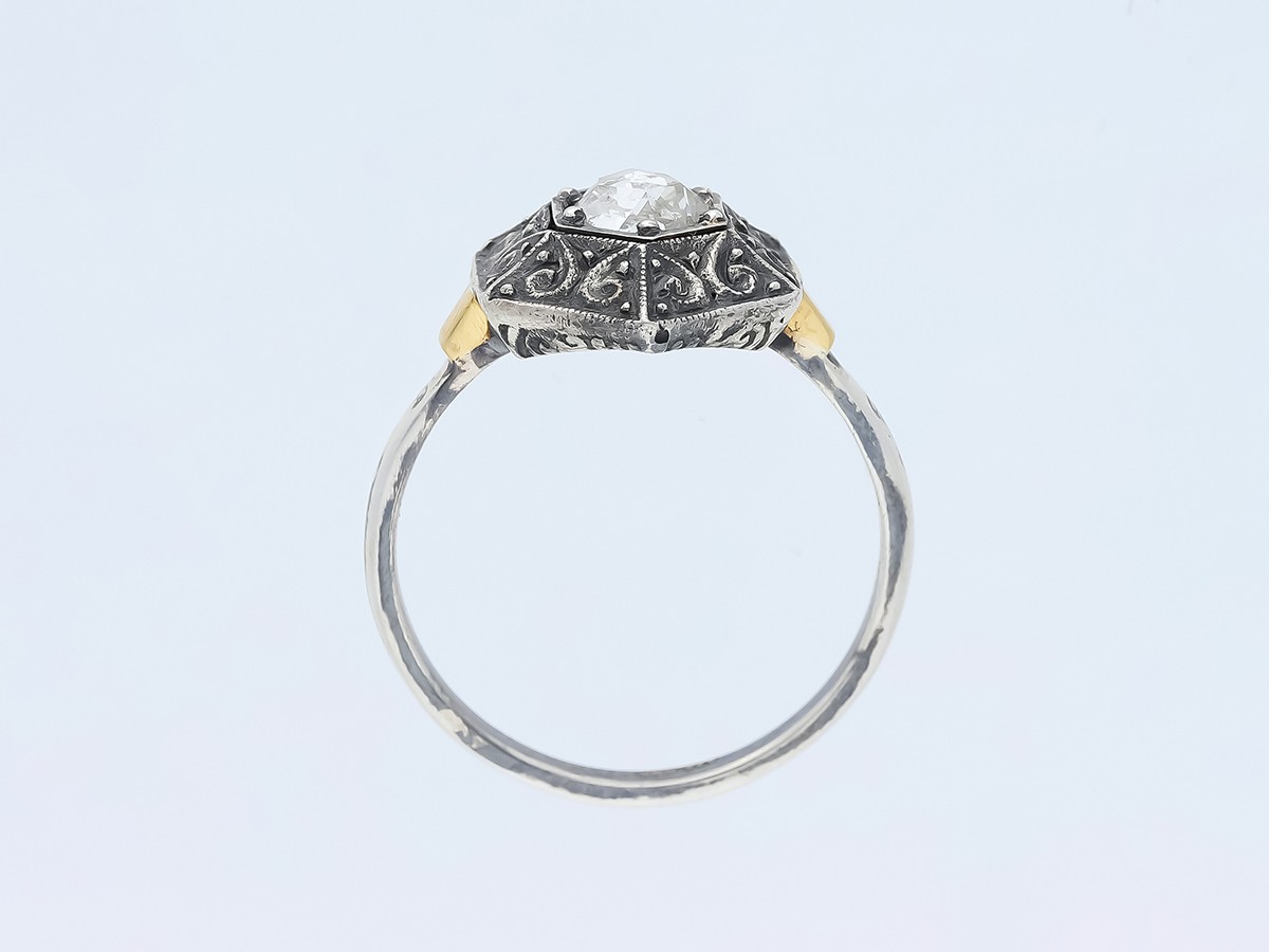 Antique Solitaire Ring 0.35ct. Brilliant diamond 925 silver 585 gold detail j…
