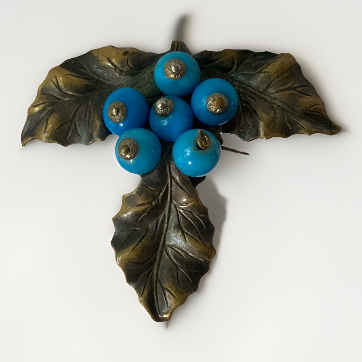 Early Miriam Haskel Unsigned Layered Maple Leafs/Wired On Glass Berries Pre 1947