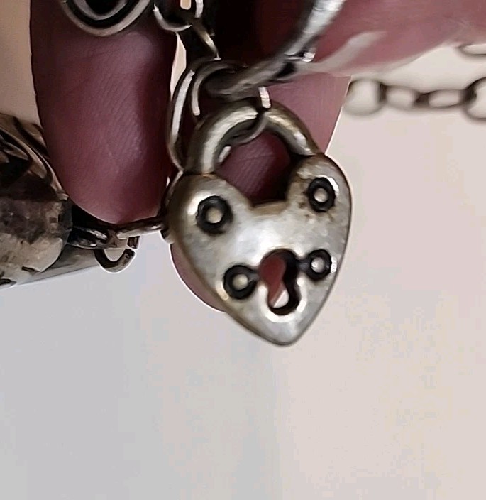 Vintage Style Silver Tone 12″ Necklace With Puffed Heart & Charms ~ Lobster Claw