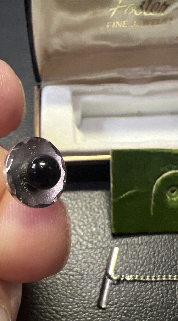 Vintage Foster Black Onyx Round 5mm Tie Tack Pin with Chain