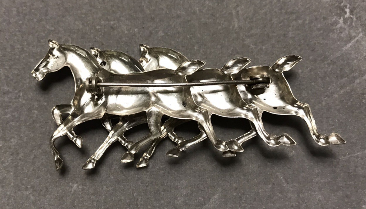 Vintage Sterling Silver 3 Galloping Horses Brooch Pin Running Horses Equestrian