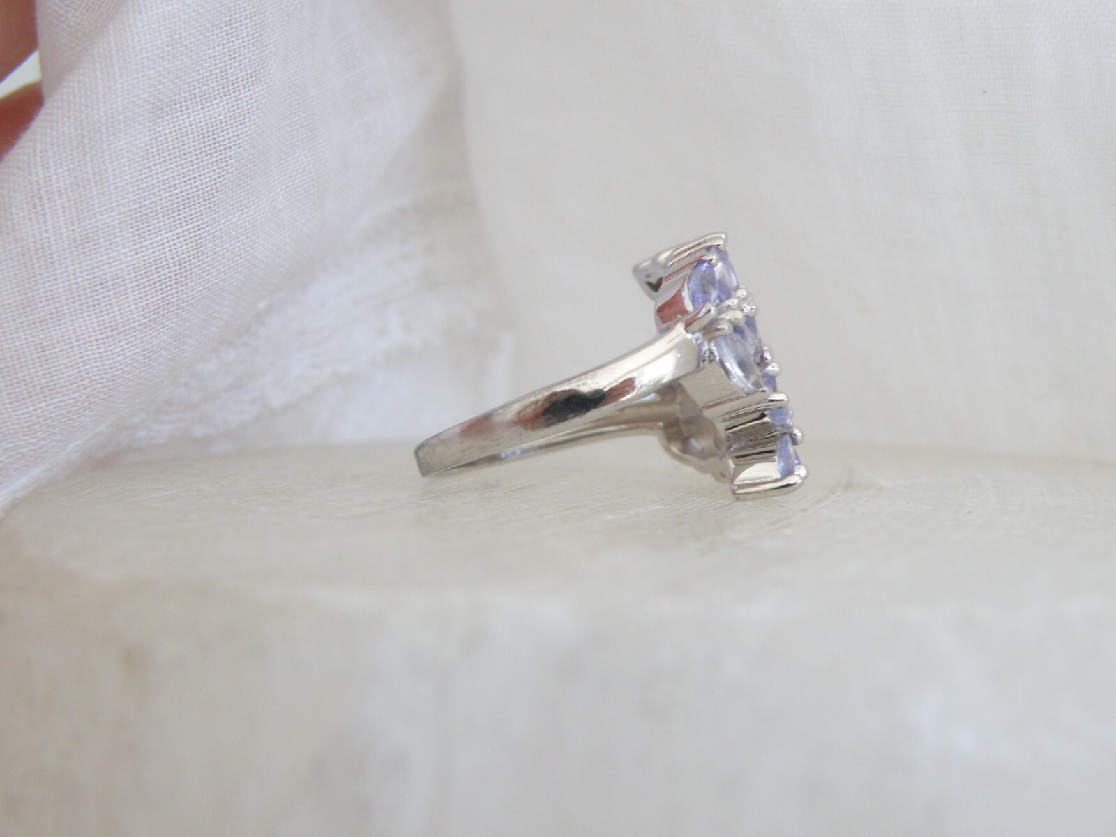 Sterling Silver 925 Natural Heated Tanzanite Leaf Vine Wrap Pinky Ring Size 6.5