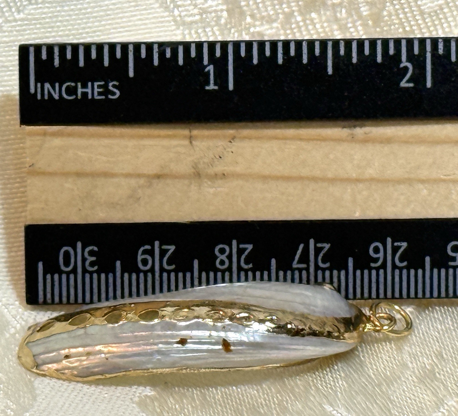 Vintage Gold Trimmed Natural Real ‘Pearl White’ Seashell Sea Shell Pendant