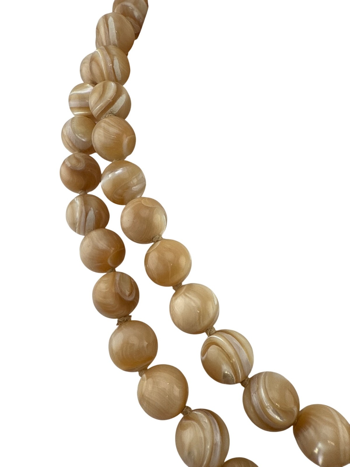 Vintage Beige Swirl Bead Necklace Double Strand Retro Costume Jewelry