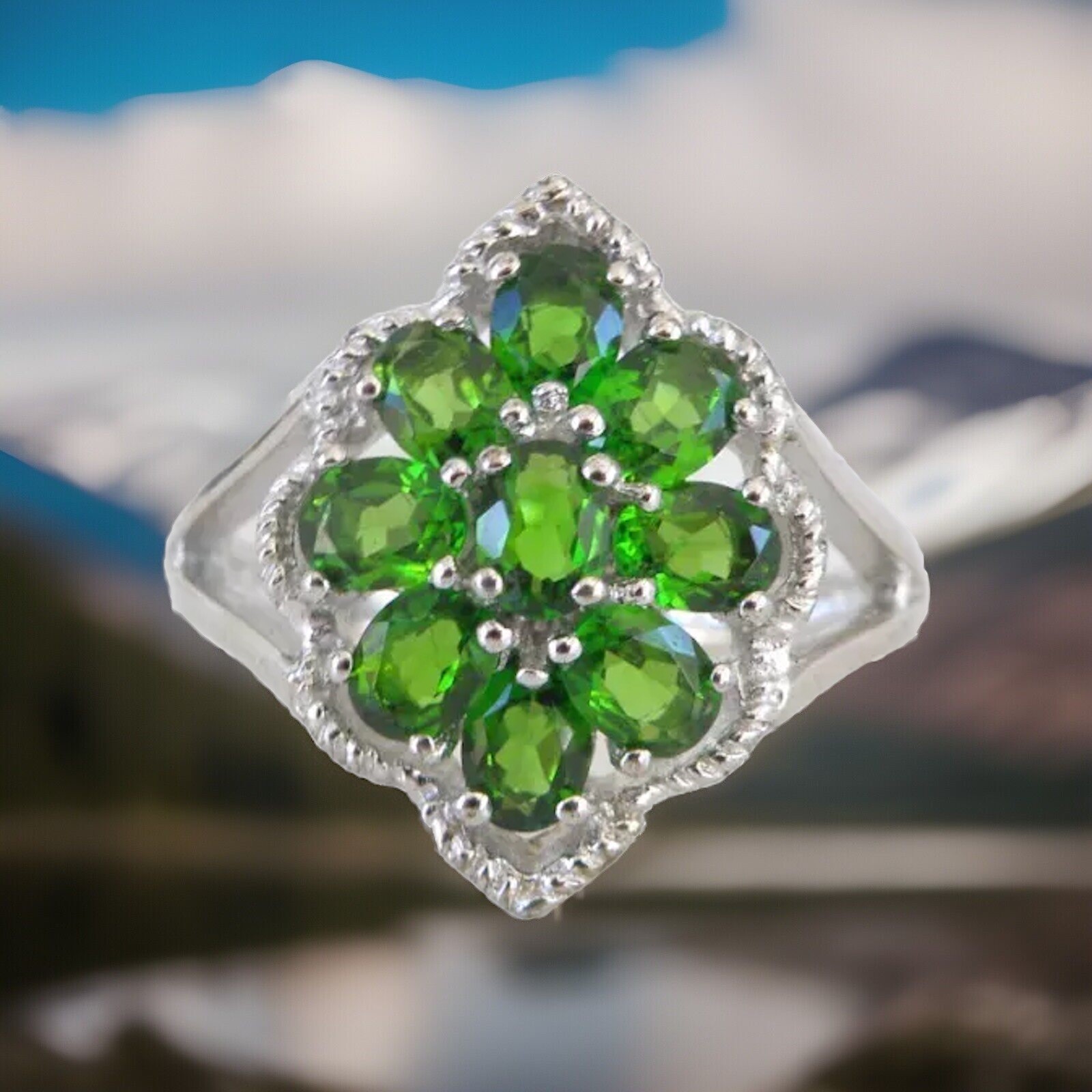 New Sterling Silver 925 Natural Chrome Diopside Pinky Ring Size 6