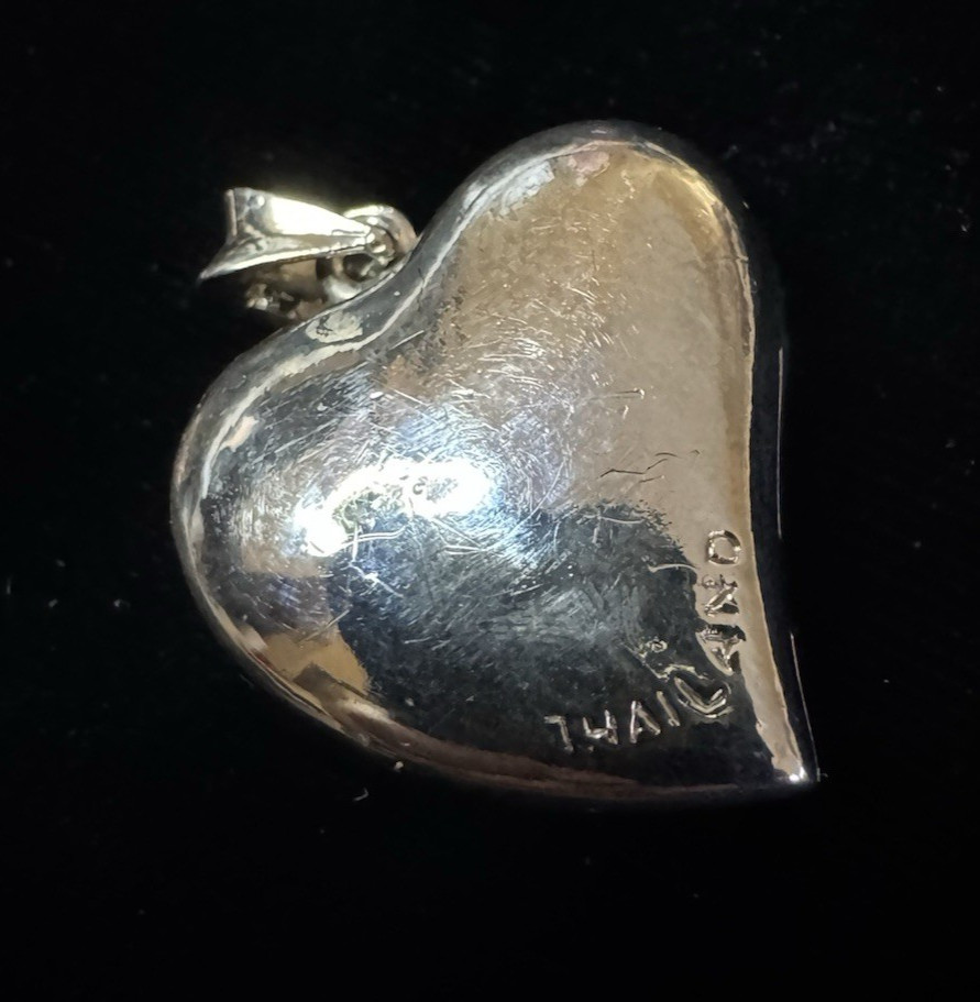925 Sterling Silver Filigree Puff Heart Pendant Thailand Love Beauty FineJewelry