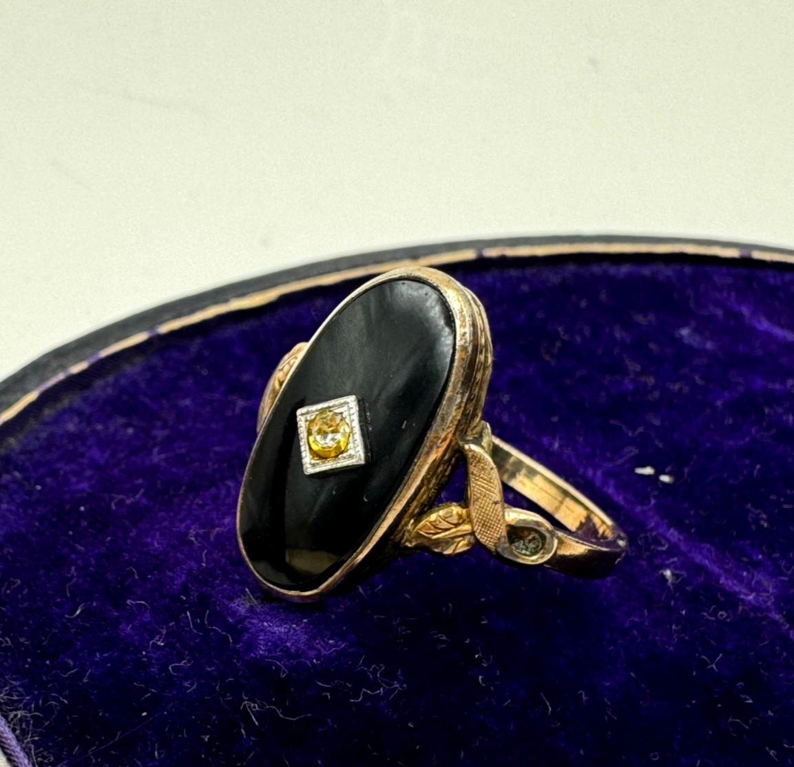ANTIQUE VICTORIAN RING 10K GOLD FILLED SIGNED HALLMARKED ONYX DIAMOND LARGE 9.25