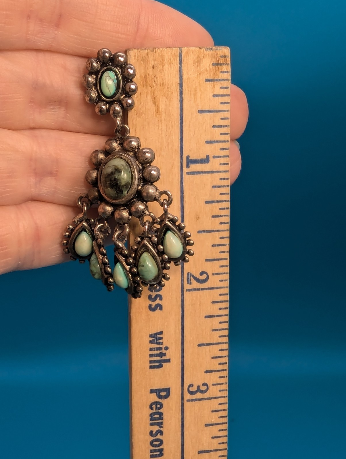 Graziano Natural Stone Turqoise Veined Post Dangle/Drop Earrings Signed
