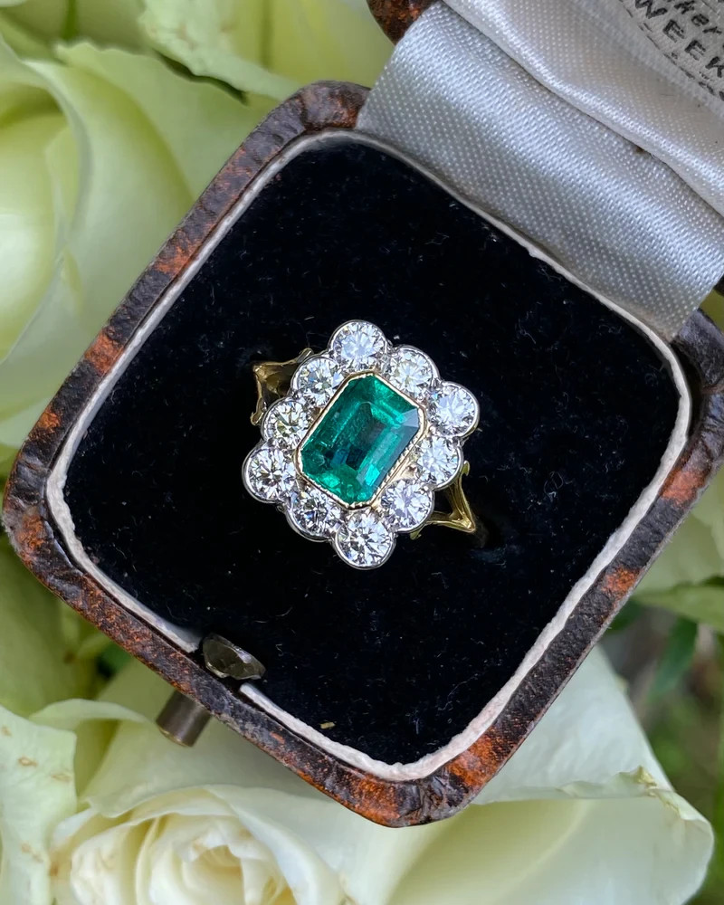 Art Deco 2.40 Ct Natural Emerald Vintage Engagement Ring 14K Yellow Gold FN
