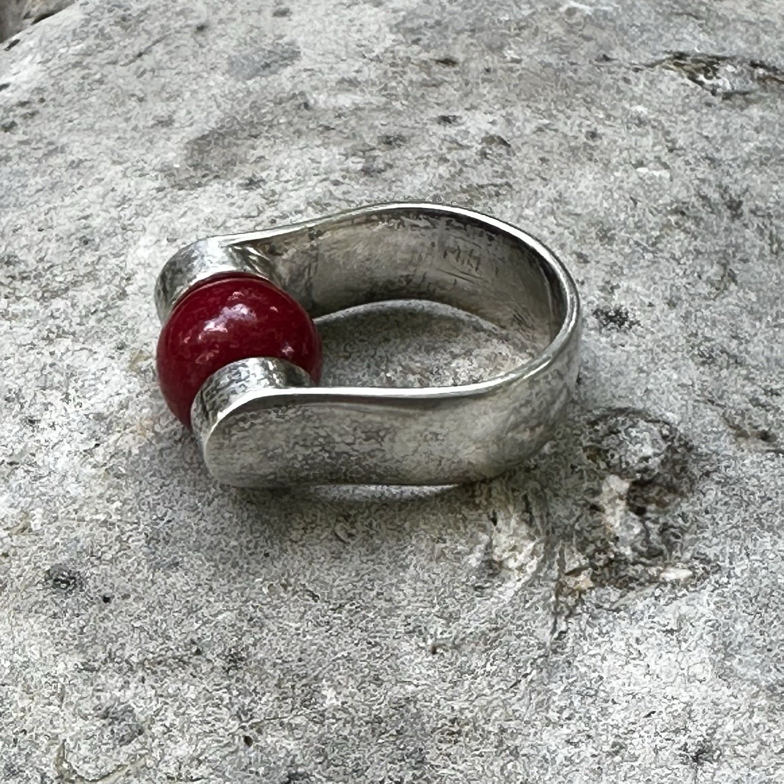 Vintage 925 Sterling Silver Tension Ring With Red Stone Removable Stone, Size 7