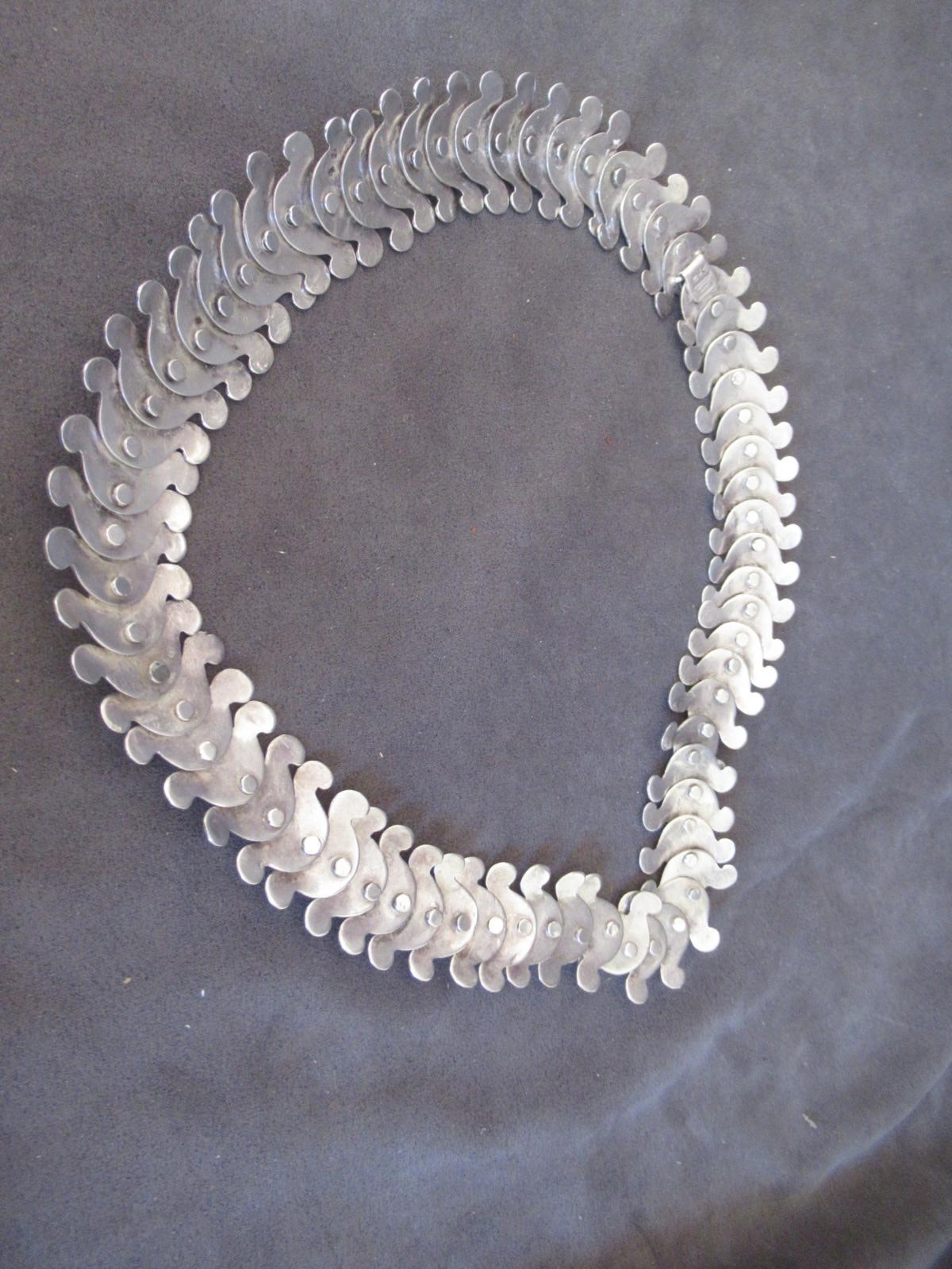 Taxco Los Castillo Mexican Silver Double Swirl 26″ Necklace #262 & Earrings dl