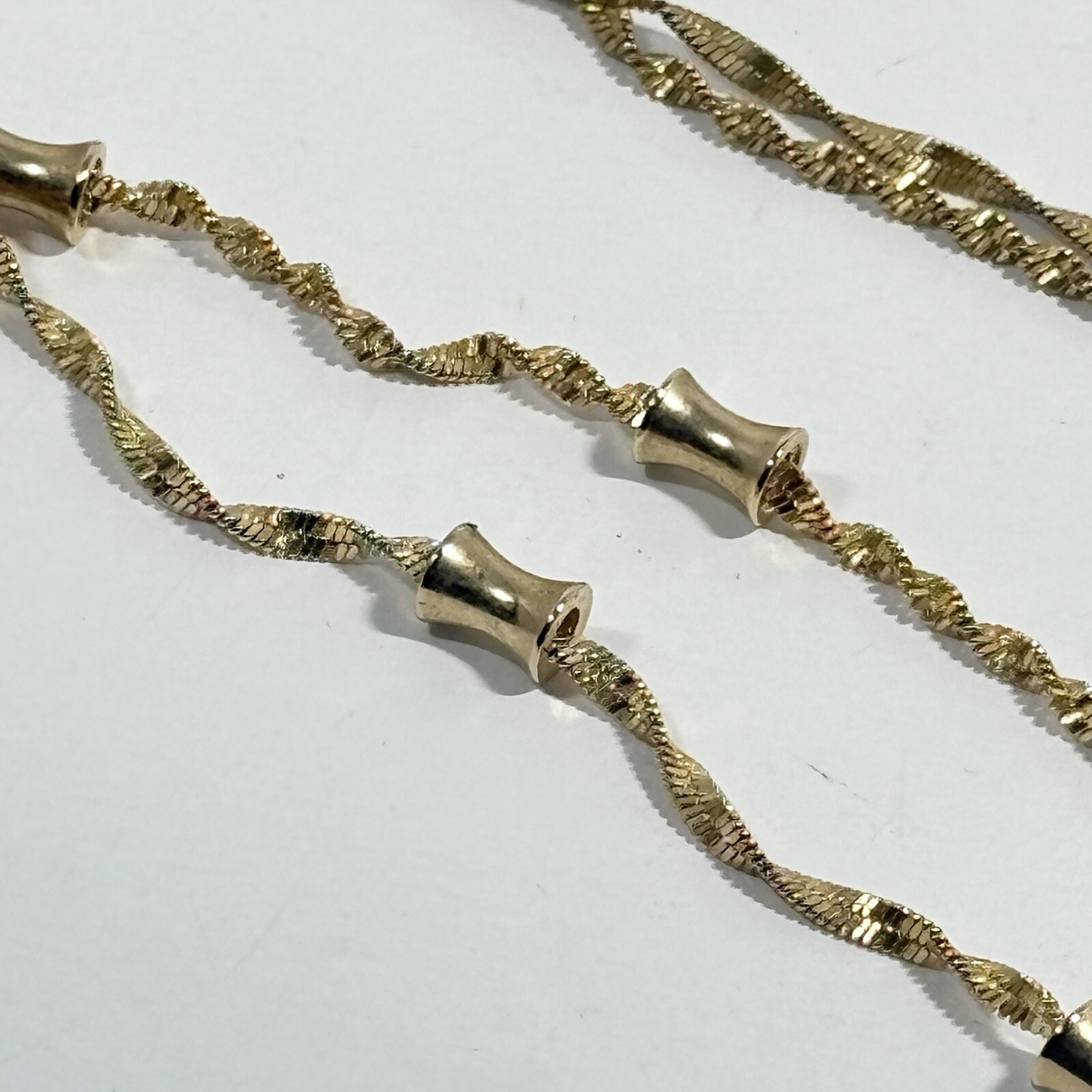 Vintage Gold Tone Twisted Chain Station Link Necklace Bar Beads 24″