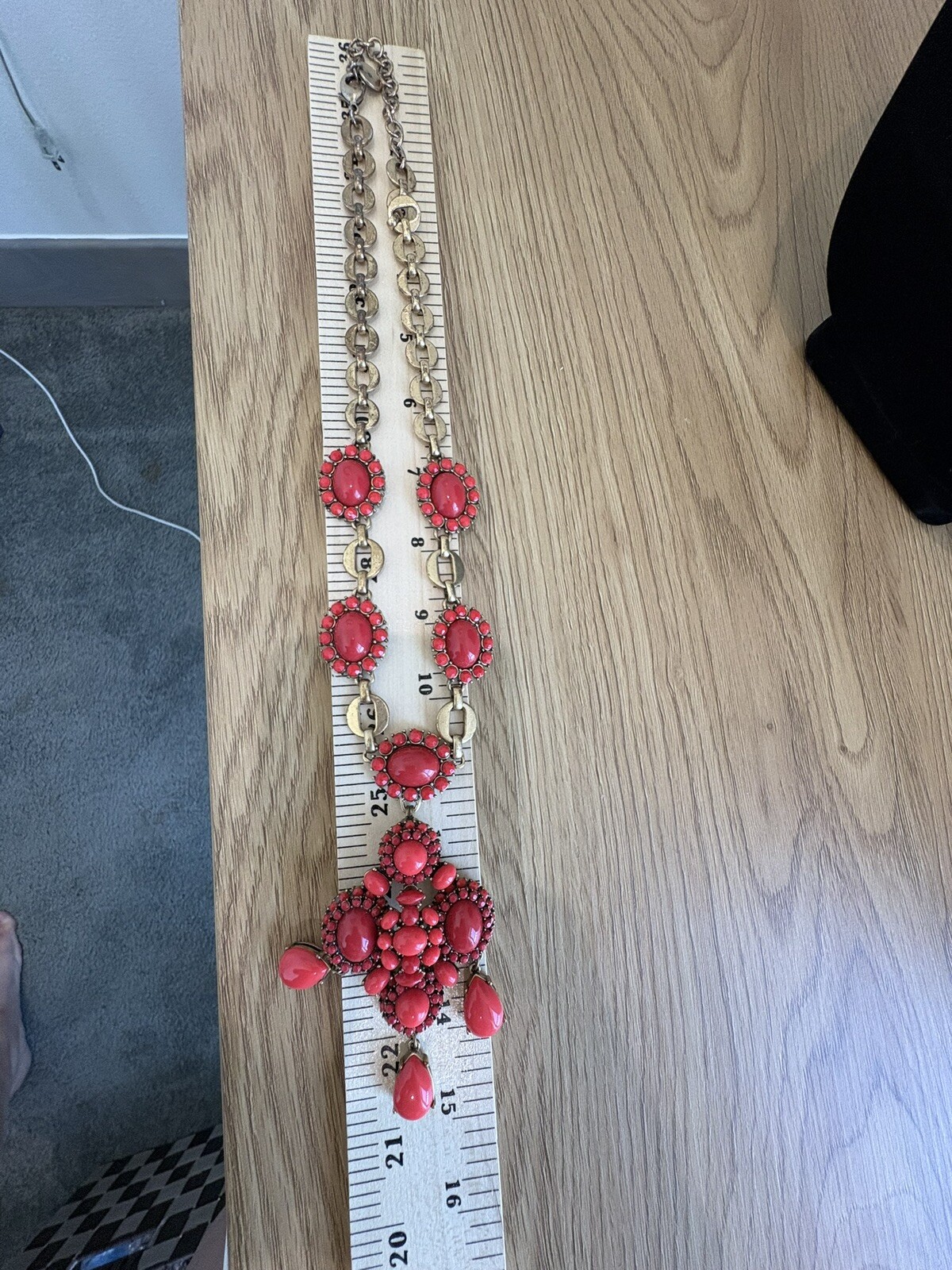 Stella Dot Necklace Sardinia Red Coral Removable Pendant 22-24” Gold Tone