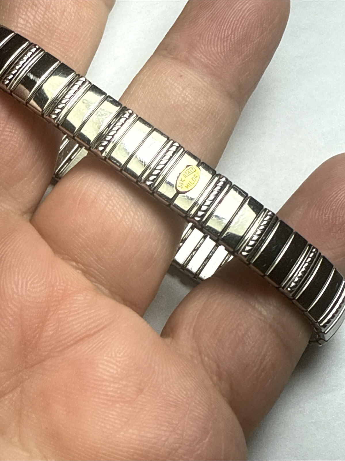 Bracelet MILOR Italy 14k Gold Accents And Stainless Steal Stretch Expanding 9mm