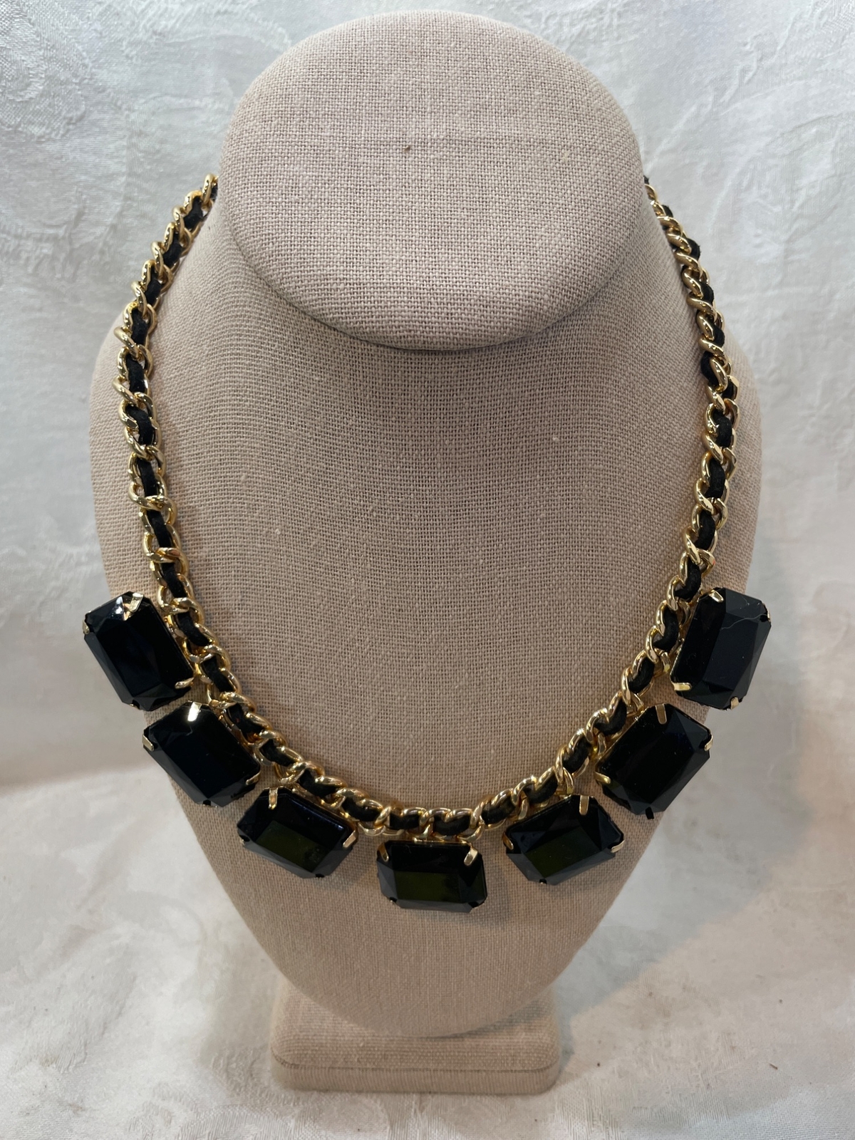 Vintage Costume Chunky Black Glass Lobster Claw Clasp Necklace