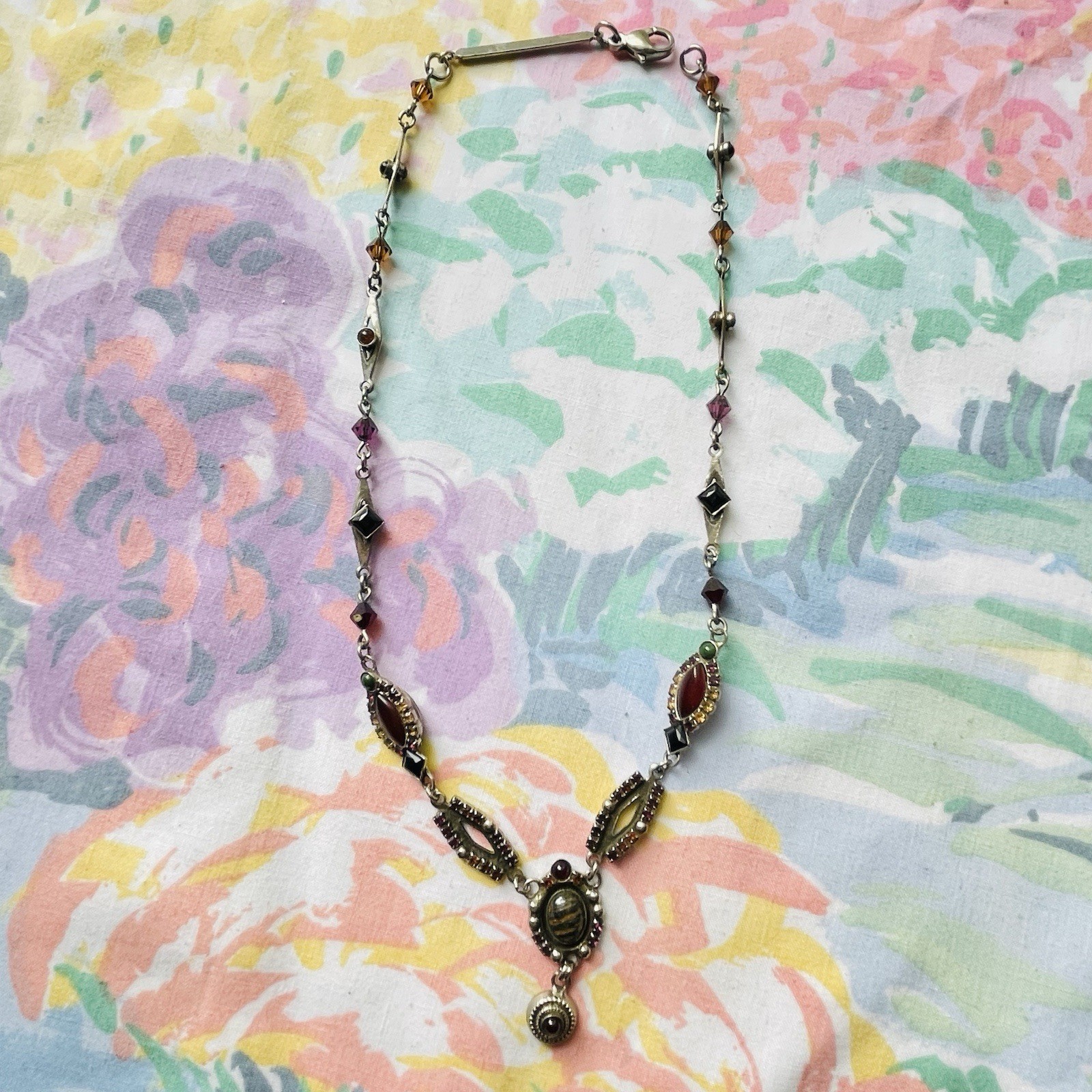 Vintage Sorrelli Necklace 16″ Rhinestones, Cabochon, Purple