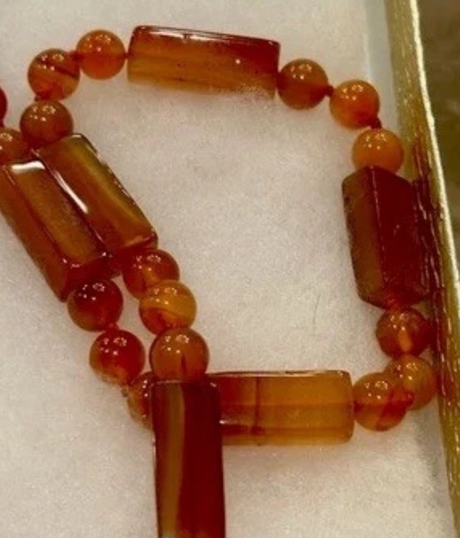 Beautiful Antique Natural Carnelian Long Stone Beaded Necklace Hand-Knotted 20”