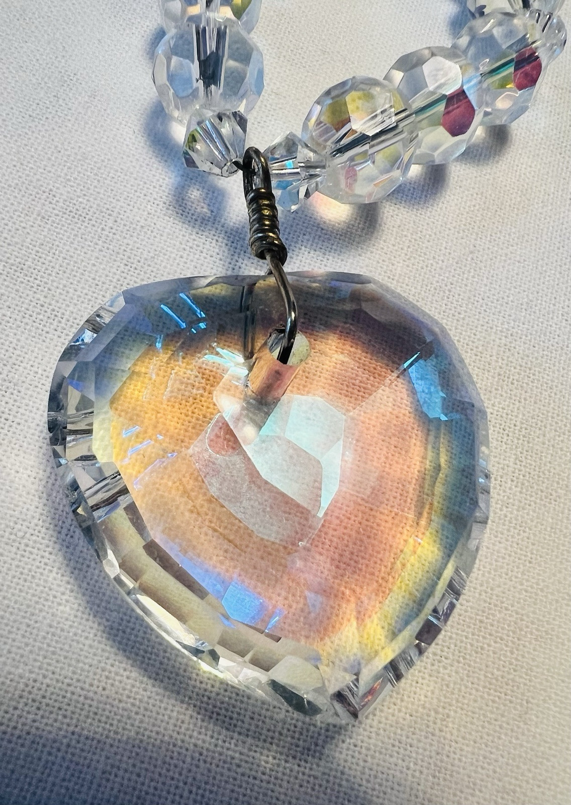 Vintage Crystal Heart Pendant & Crystal Necklace 22 Inches Long
