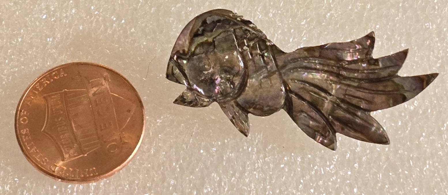 Vintage Artisan Made Hand Carved Abalone Figural Swimming Fish Brooch