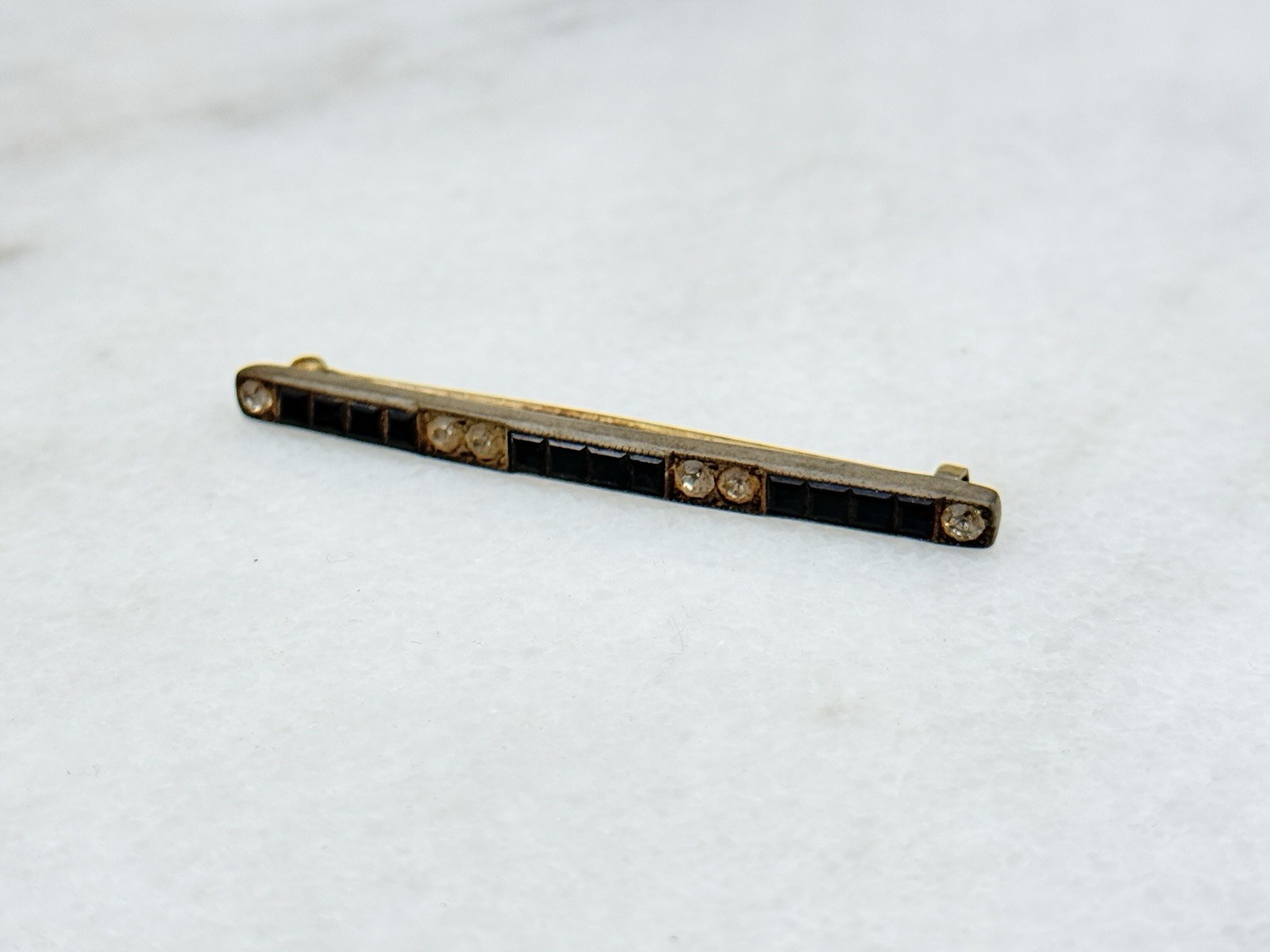 Antique Art Deco Fishson Silverite Rhinestone Bar Pin c.1920’s