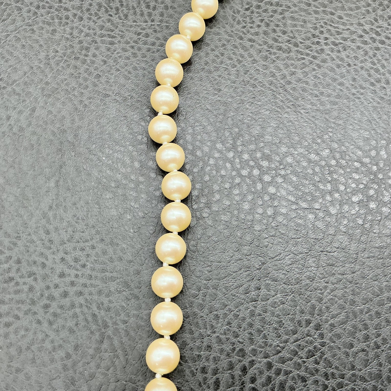 Vintage Monet Faux Pearl Beaded Necklace Gold Tone Knotted Ivory Strand 24 Inch