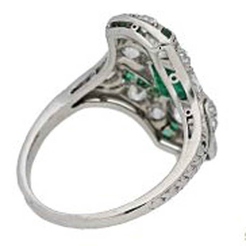 1.2Ctw Green Emerald & Round Simulated Diamond Art Deco Wedding 925 Silver Ring