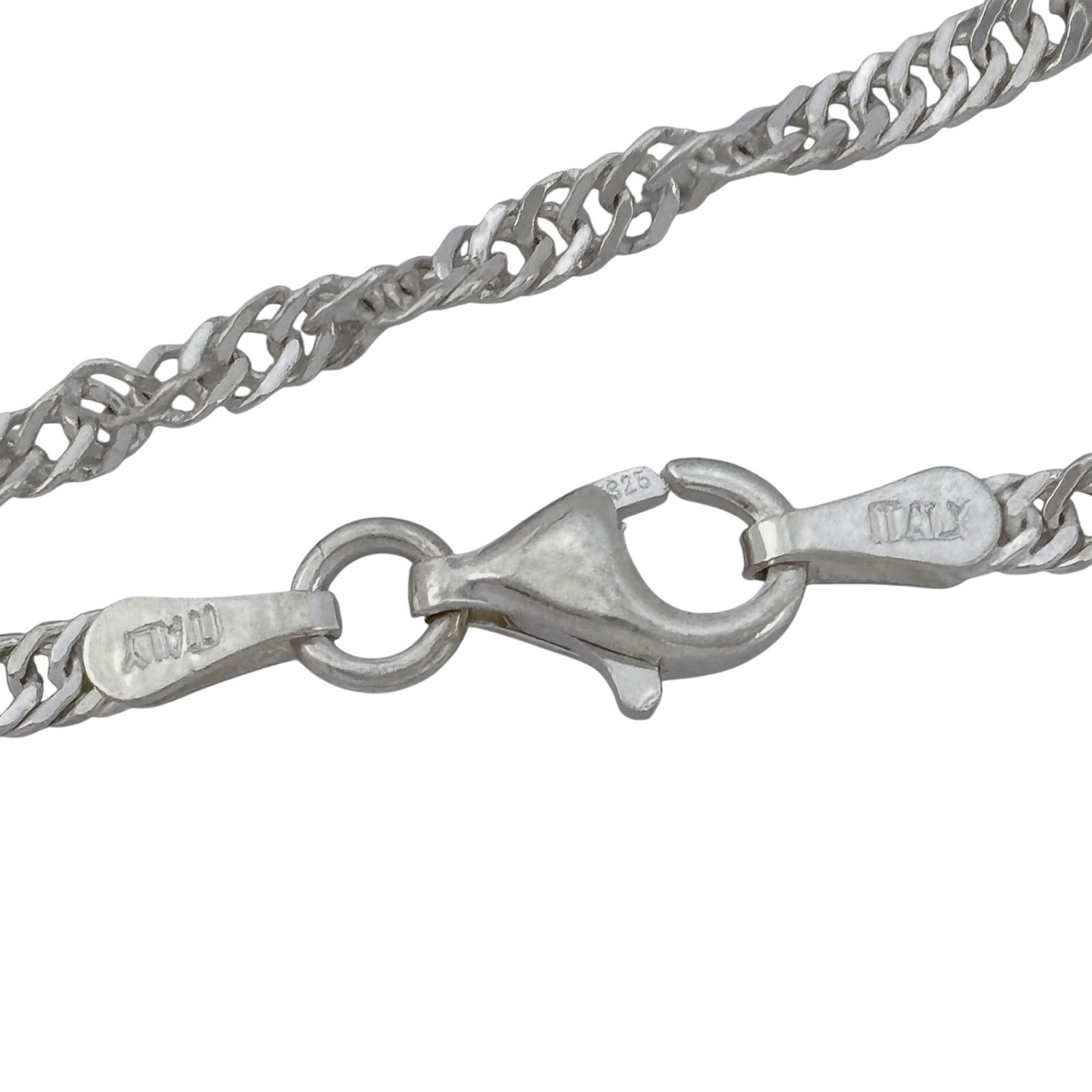 Vintage Italian Sterling Silver 925 Singapore Link Chain Necklace 19.5″