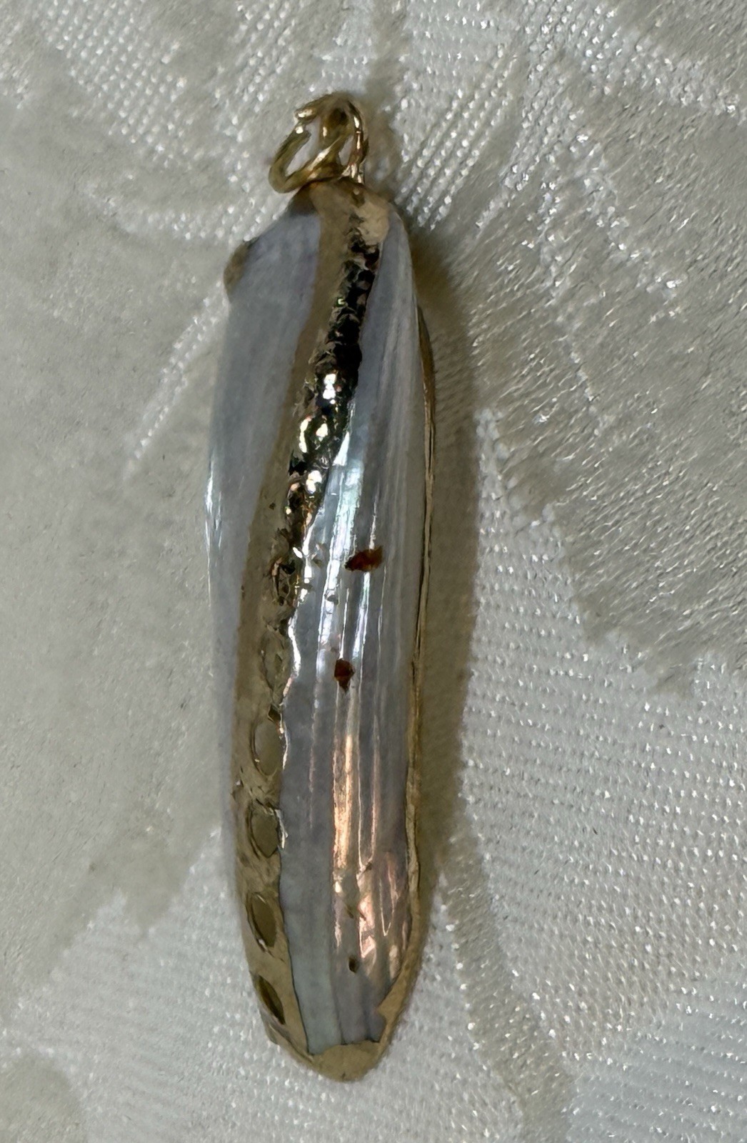 Vintage Gold Trimmed Natural Real ‘Pearl White’ Seashell Sea Shell Pendant