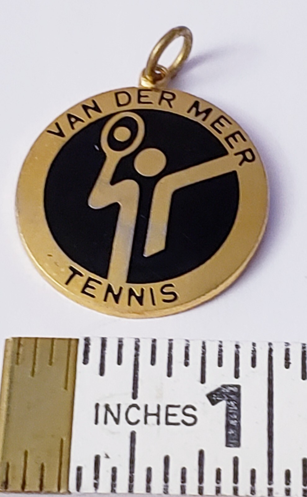 Vintage Van Der Meer Tennis Black & Gold Tone Souvenir Collectable Pendant RARE