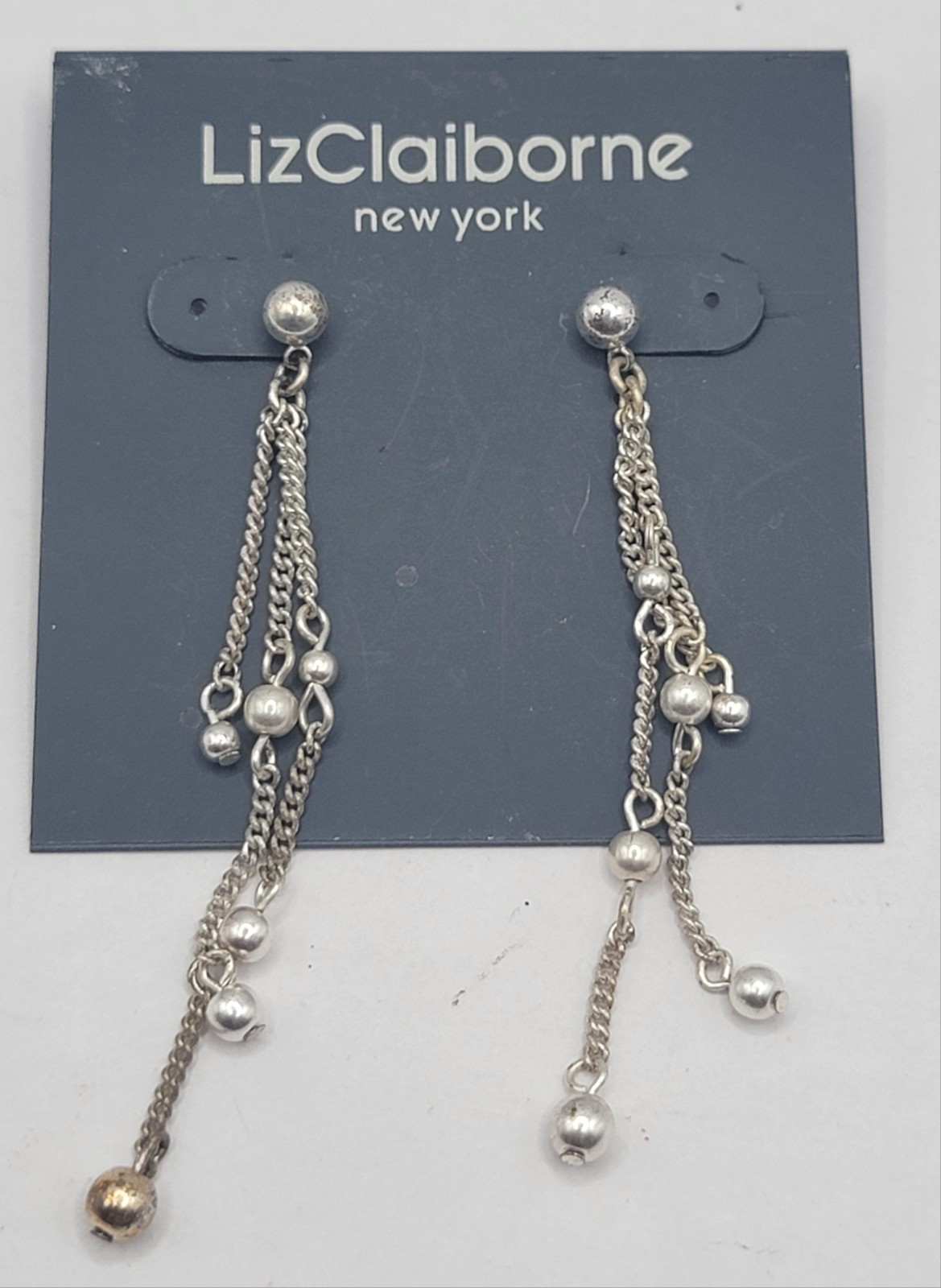 New Vintage Liz Claiborne Silver Tone Multi Strand Dangle Earrings Drop Chain 3″