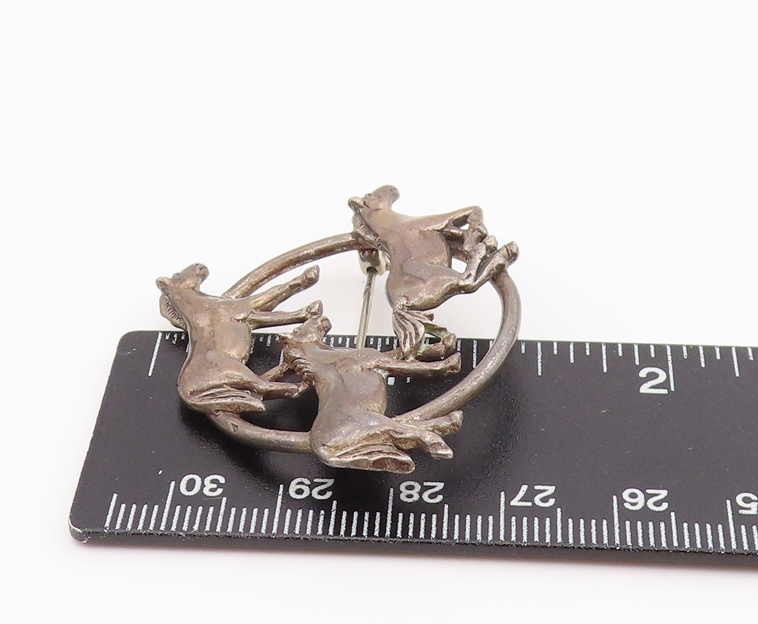 925 Sterling Silver Vintage Brooch Pin HAND & HAMMER Running Horse Trio BP12180