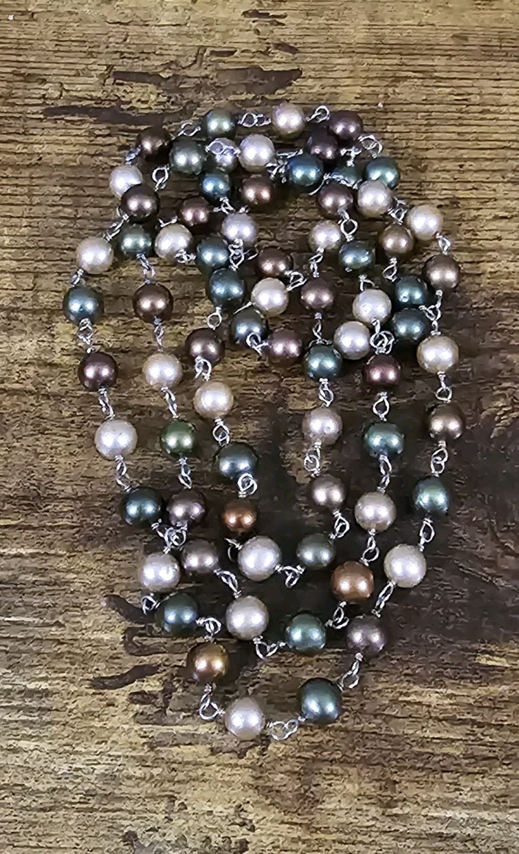 Vintage Sterling Silver 925 Ball Bead Earthtone Chain 38″ Long Necklace 44g