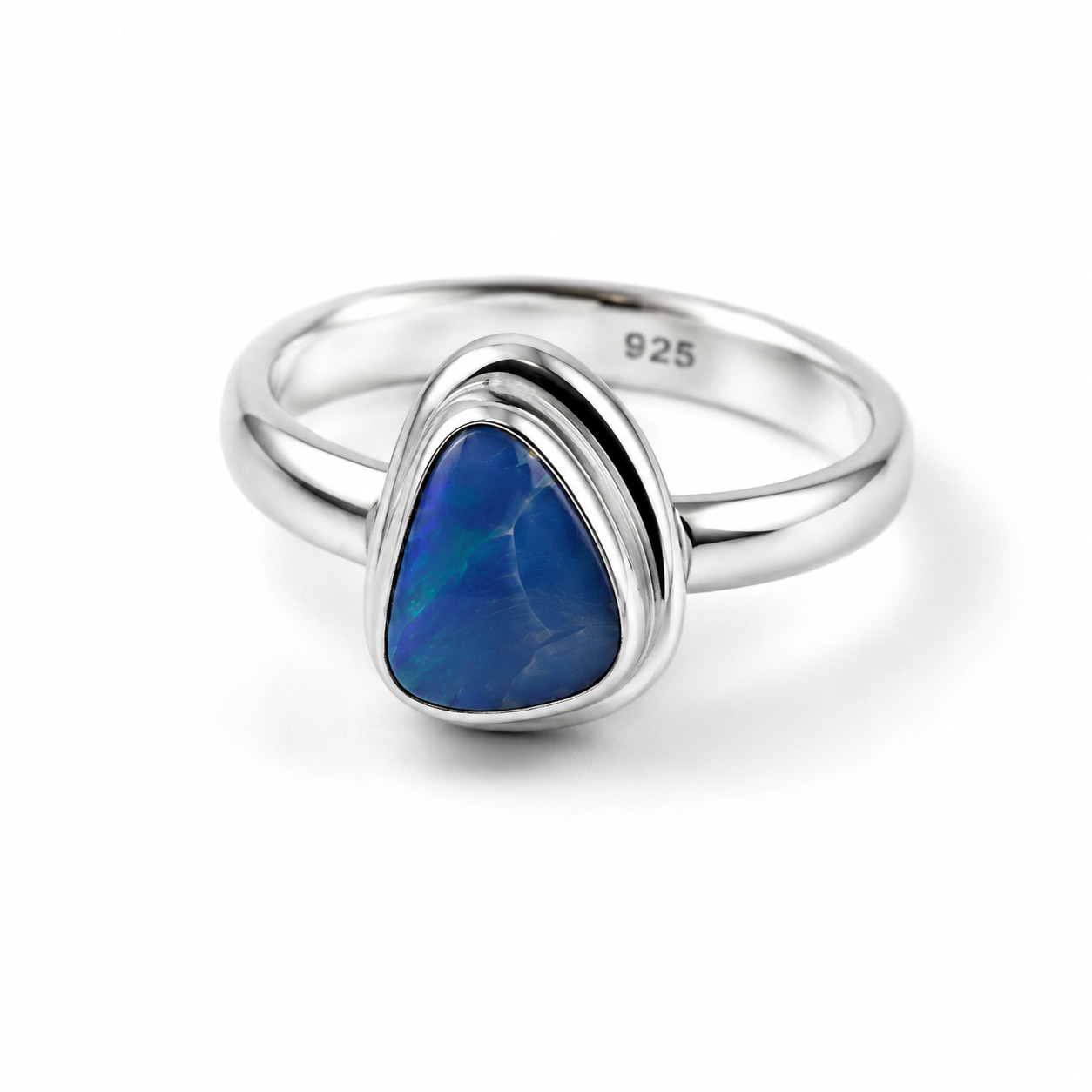 Exquisite Handcrafted Blue Opal 925 Sterling Silver Freeform Ring US#8 1/2