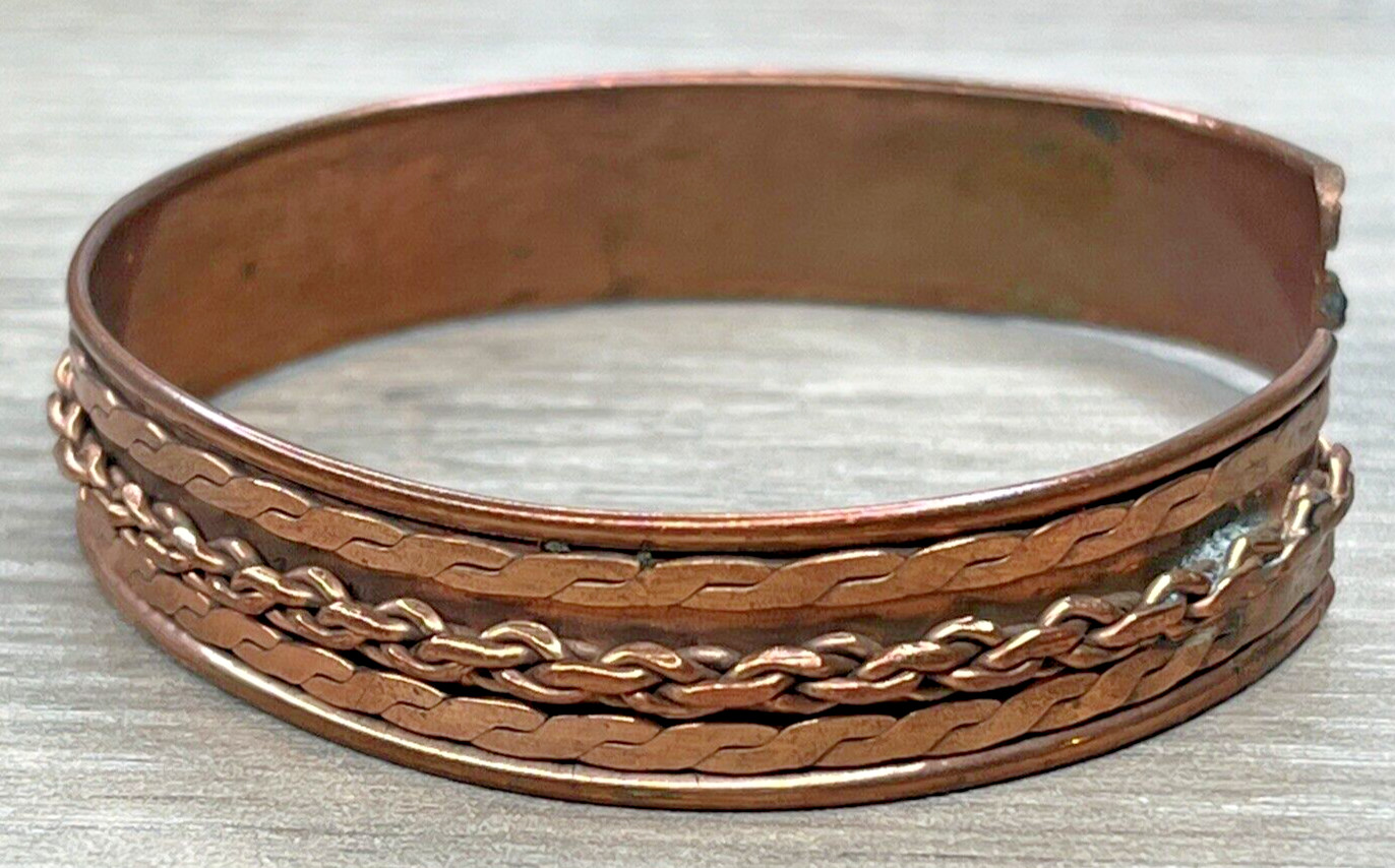 Vintage COPPER Serpentine Wheat Spiga Multi Chain Design Cuff Bracelet 12g HTF