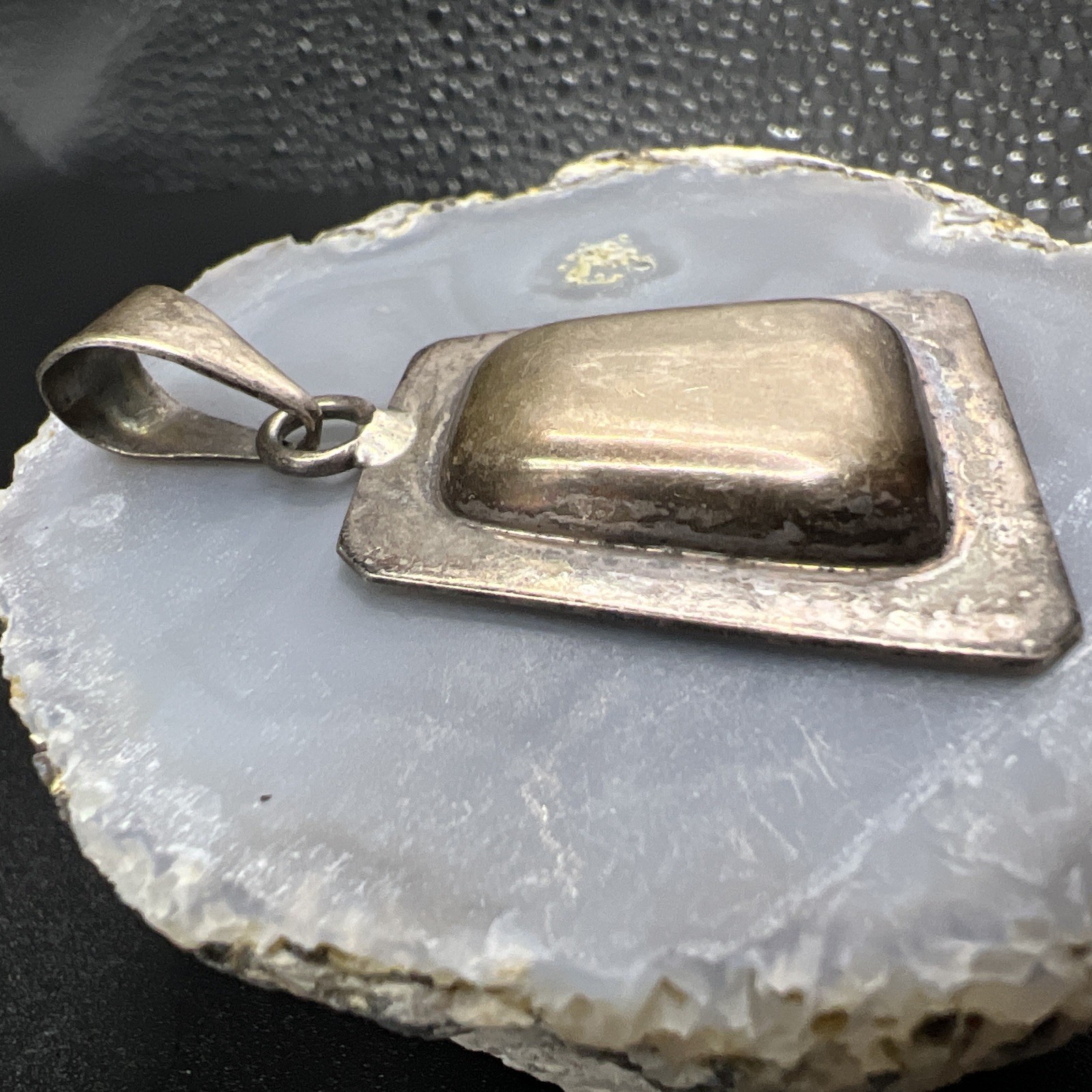 925 Sterling Silver VTG Modernist Pendant ~ Heavy Patina ~ ATI Mexico ~ 2” ~ 11g