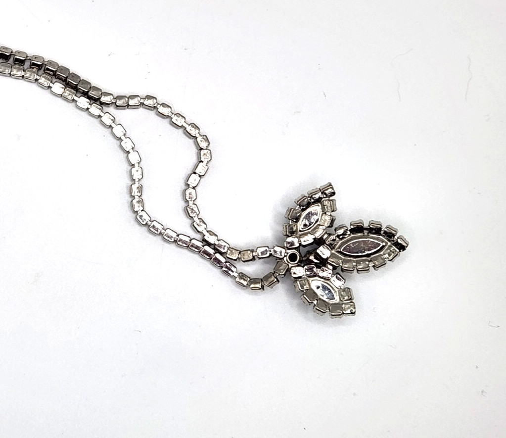 Blue White Silver Tennis Necklace 17 Inches Long Designer Rhinestone Vintage