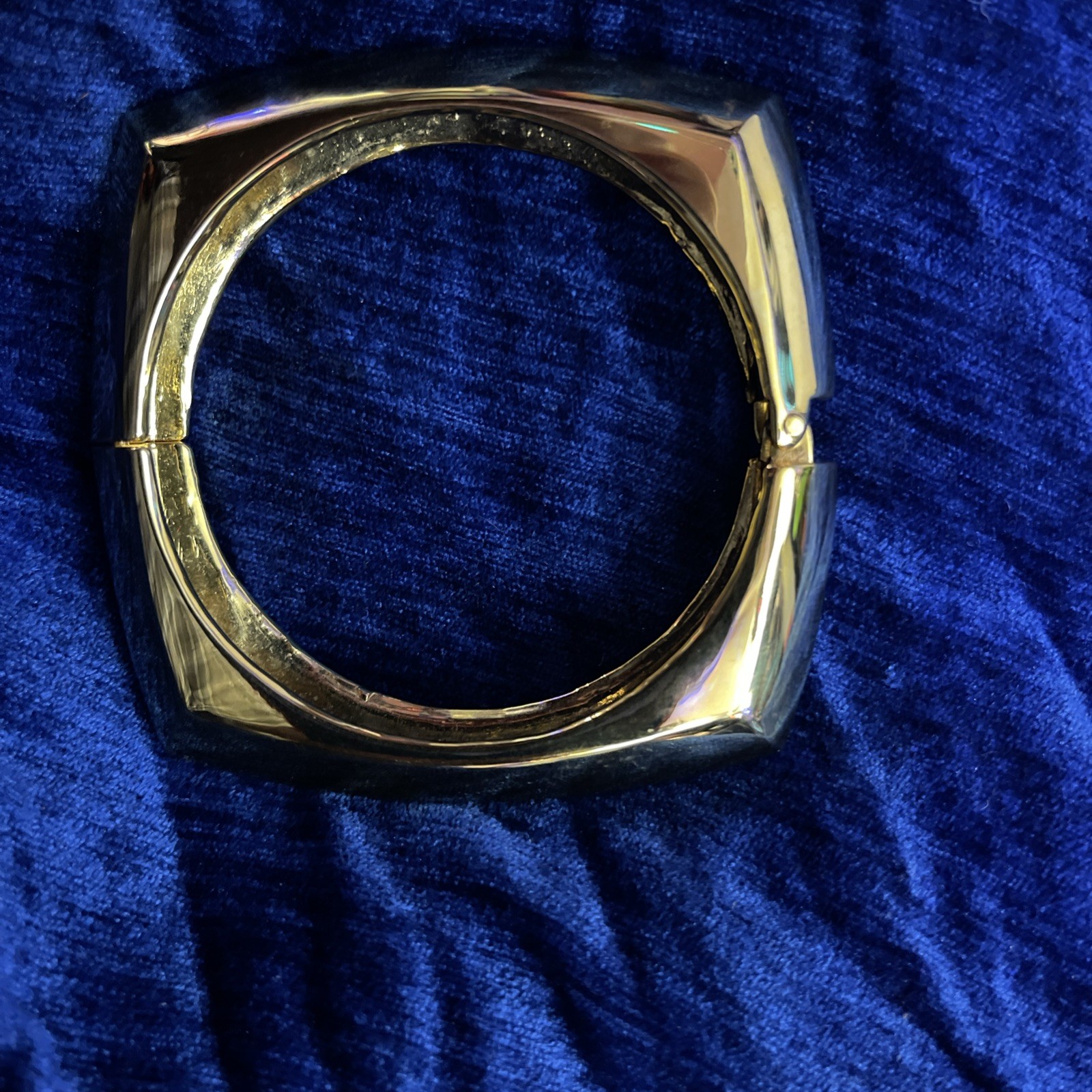 Vintage Gold Tone Hinged Bangle Bracelet, Chunky Square Cuff, Modern Minimal