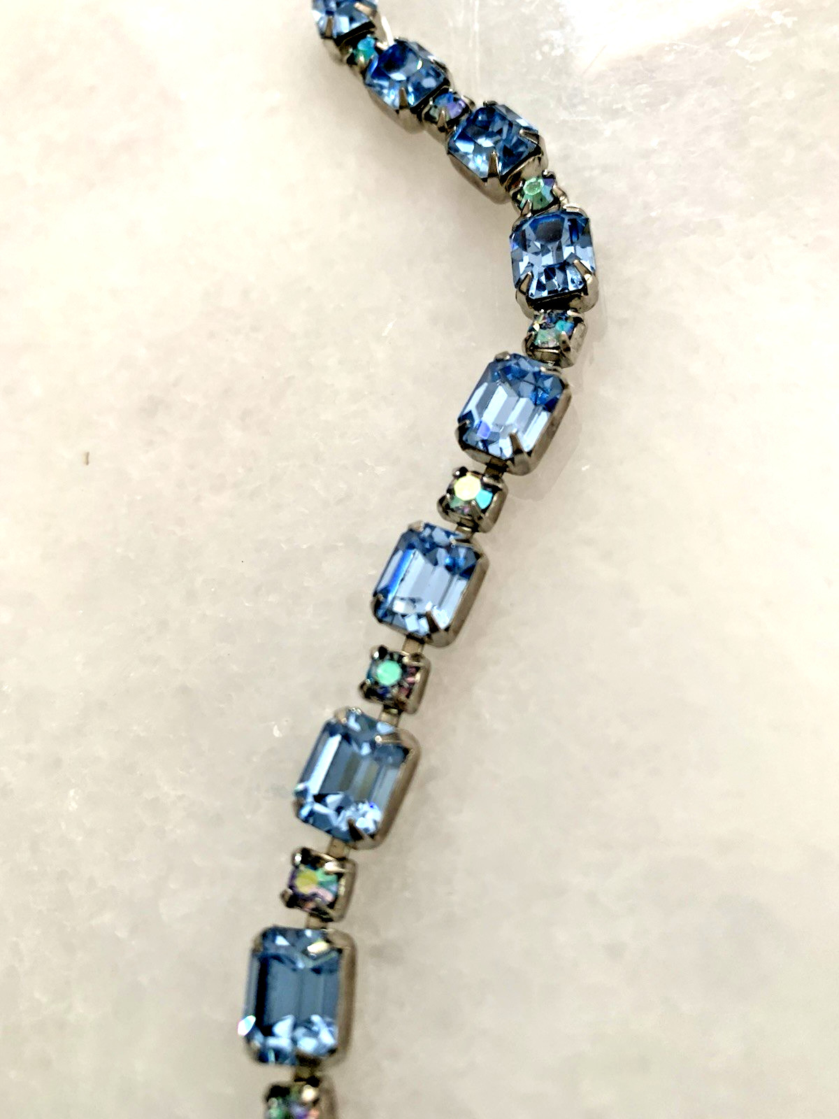 Weiss Vintage Blue Emerald and Round Cut Rhinestone Bracelet