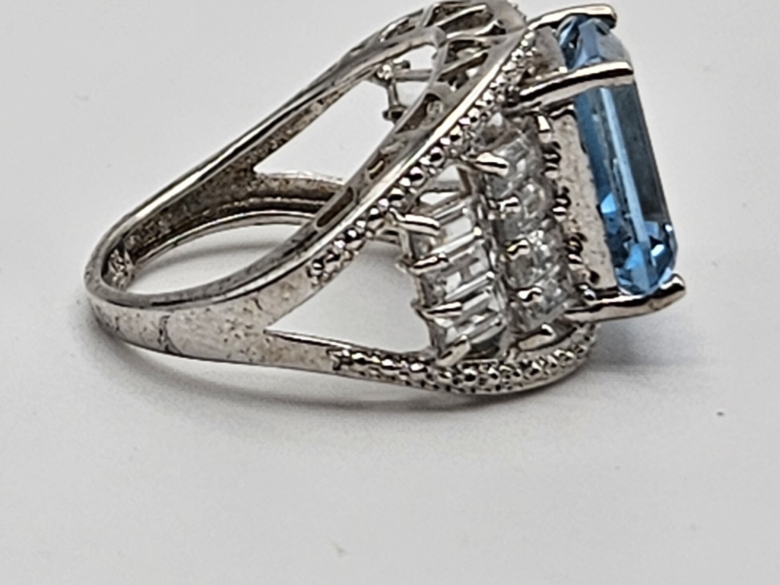Chuck Clemency STS Sterling Silver Blue Topaz Cubic Zirconia CZ Ring Size 8