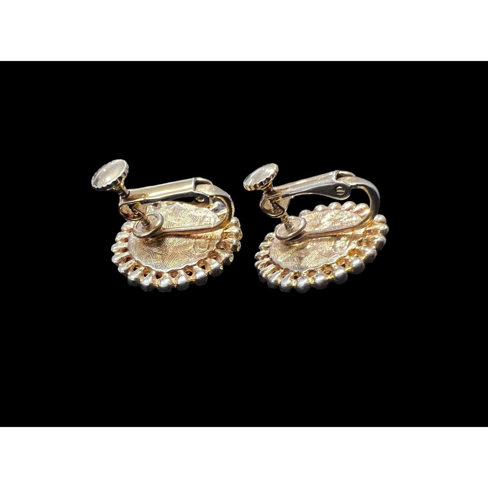 VTG Anne Klein Adjustable Clip On Earrings, Round Faux Pearl Cabochon Gold Tone