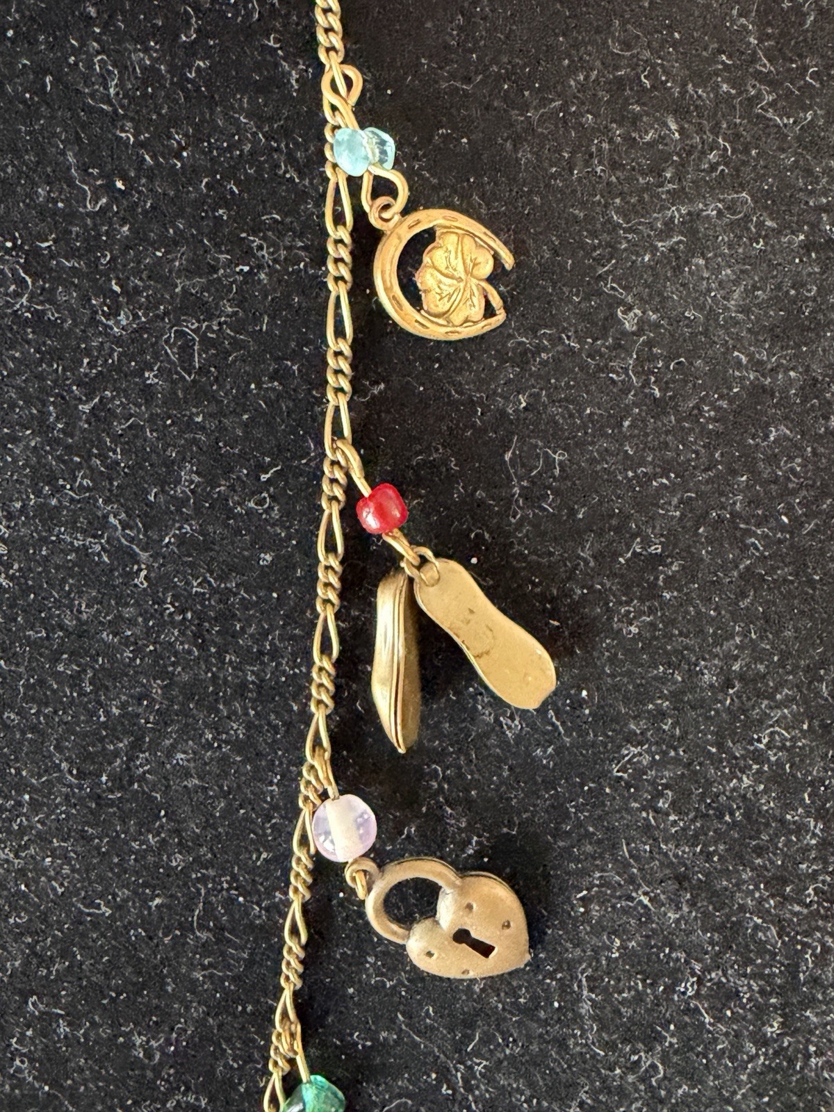 Vintage Signed Glassworks Studio Multi Charm Love Luck Fun Heart 28″ Necklace