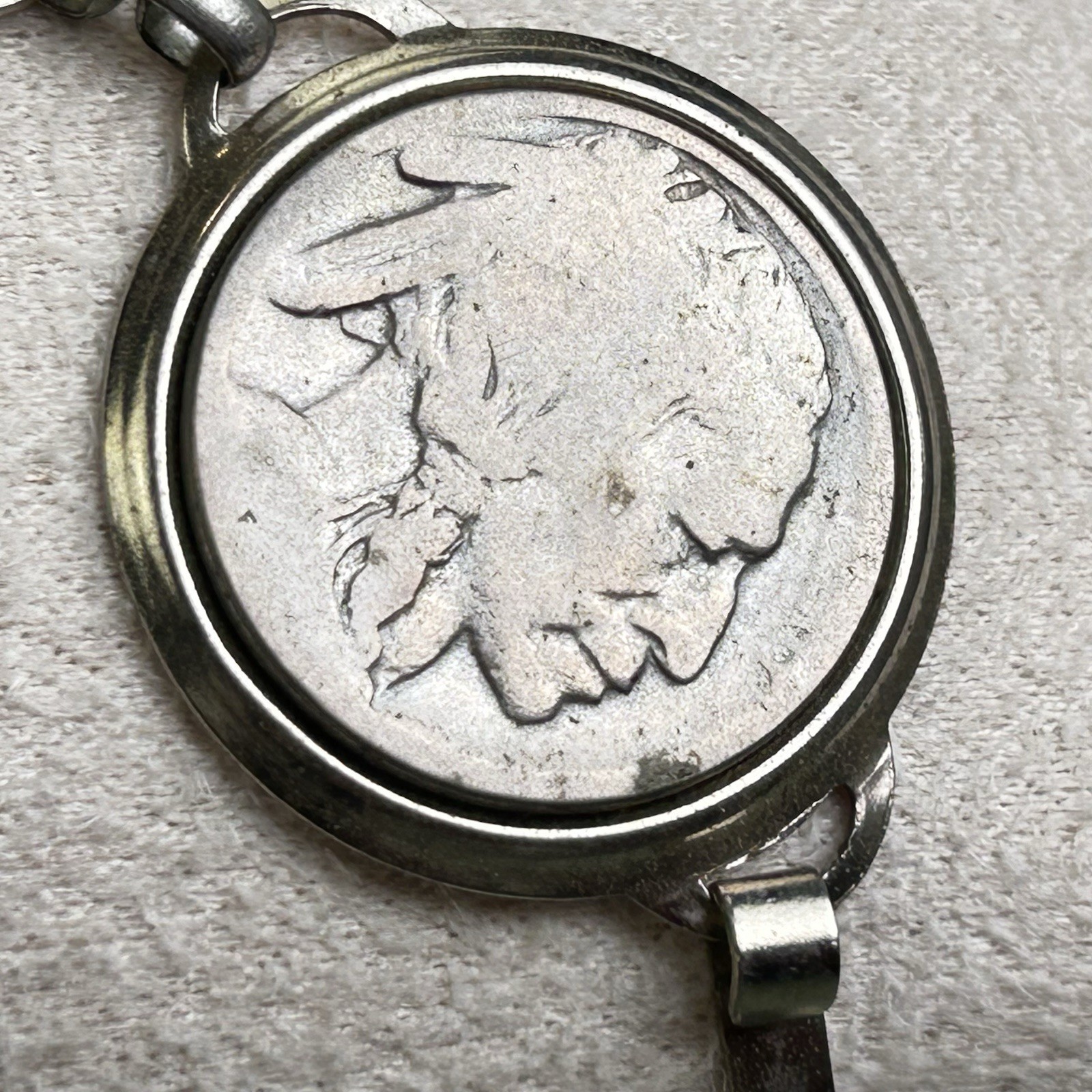 Vintage Indian Head Buffalo Nickel Coin Link Bracelet Silver Tone USA