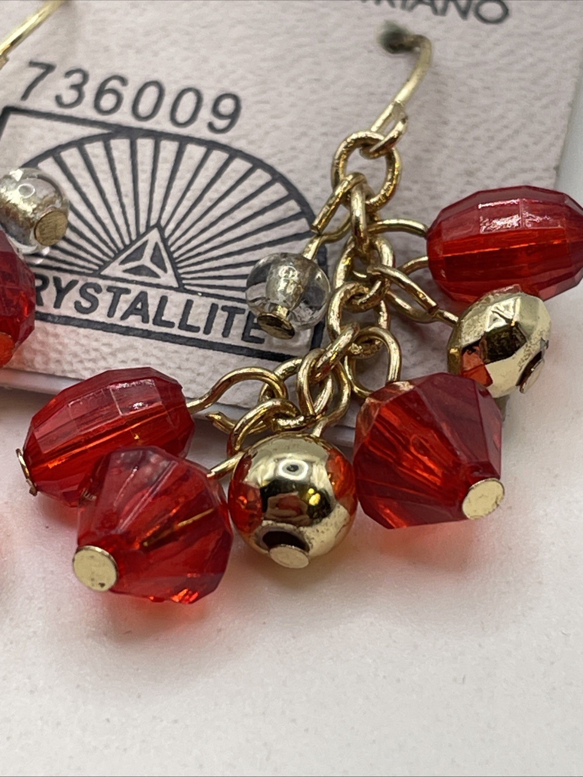 Earrings Austrian Crystal Red Acrylic Gemstones Gold Tone Hook Dangle Jewelry