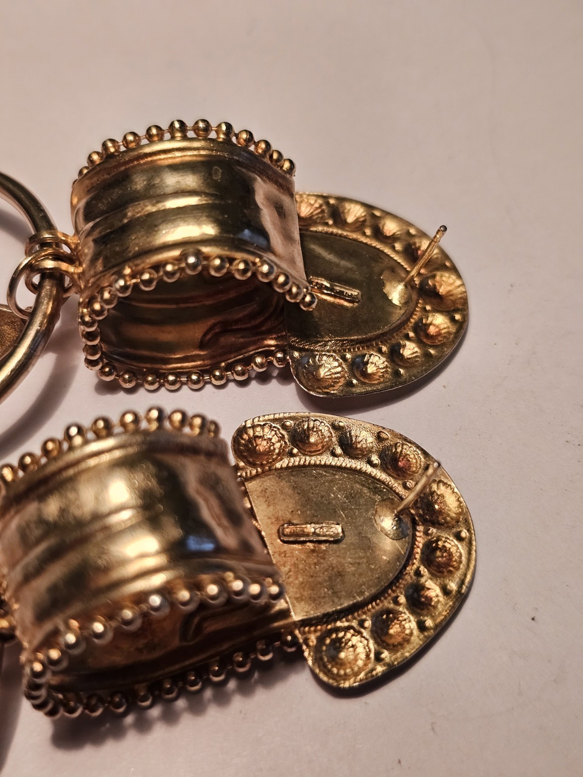 Vtg. Bold Deco Signed ☆473 A.R .925 Vermeil Dangle Drop Beaded Post Earrings 47