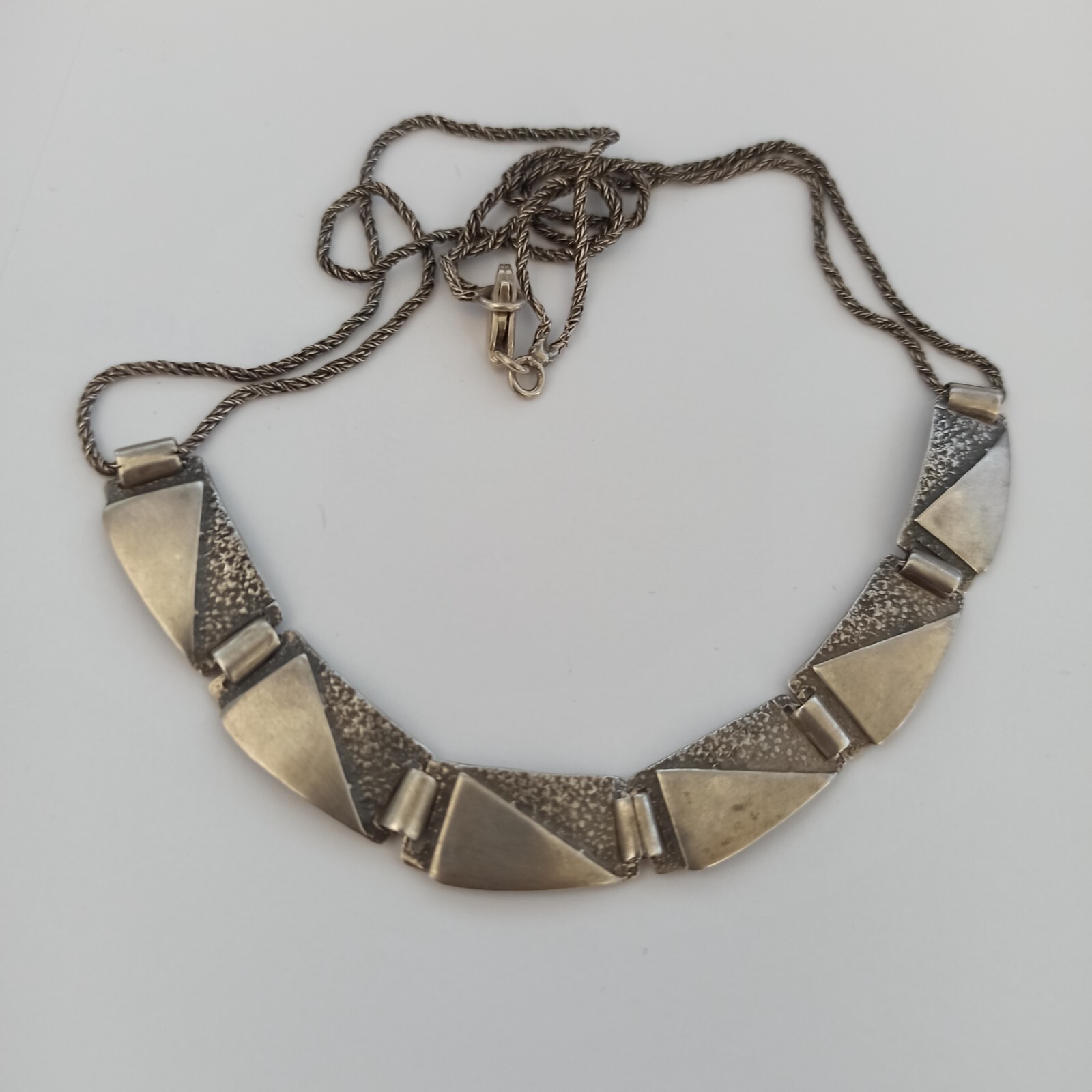 Vintage Silver Necklace Modernist Geometric Articulated Links Cleopatra Inspired