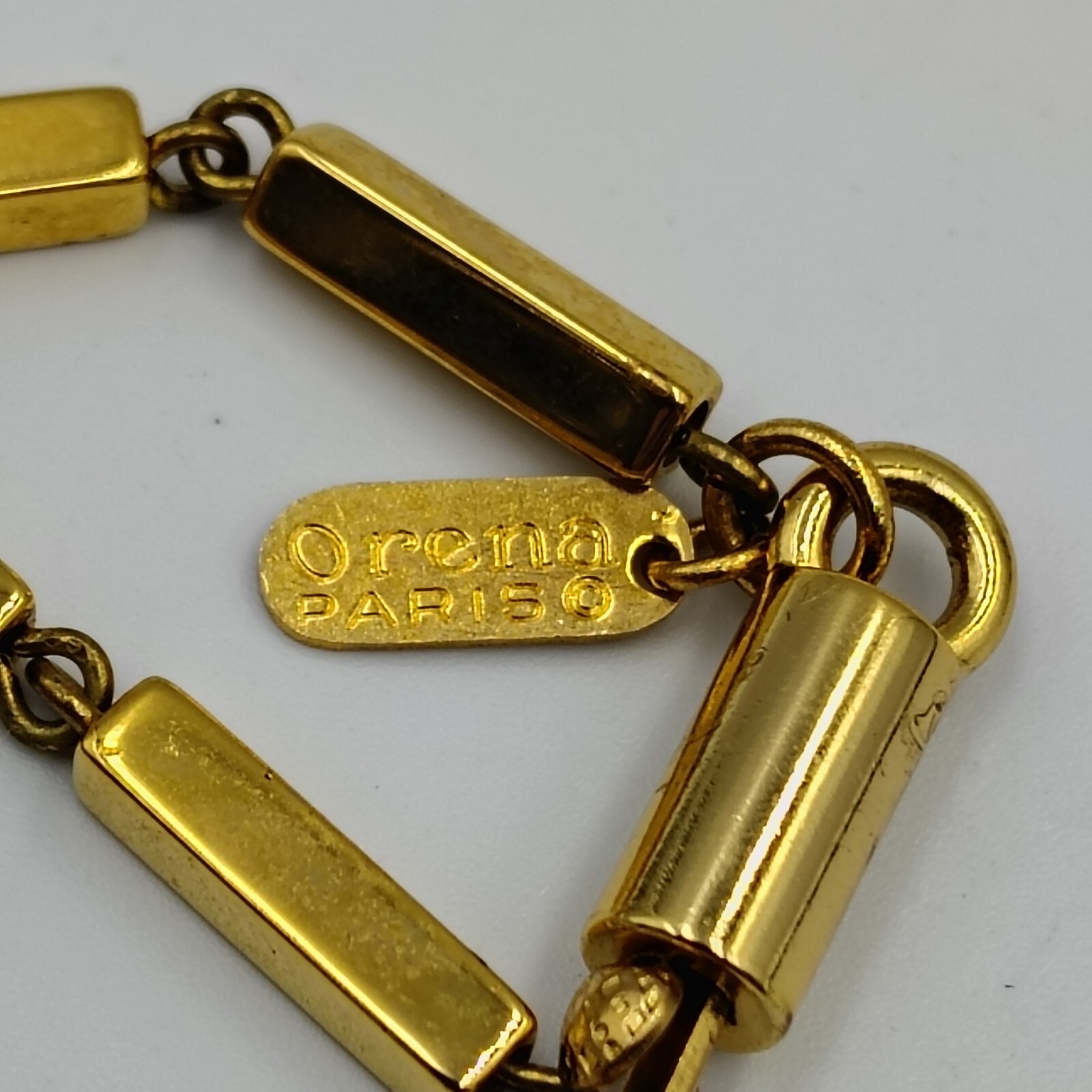 Vintage Orena Paris Gold Tone Enamoring Geometric Station Long Necklace