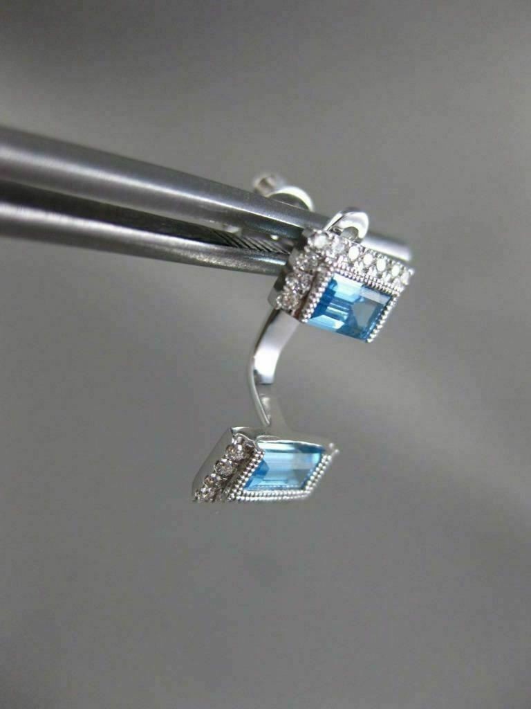 ESTATE 1.65CT DIAMOND & AAA BLUE TOPAZ 14KT WHITE GOLD MILGRAIN HANGING EARRINGS